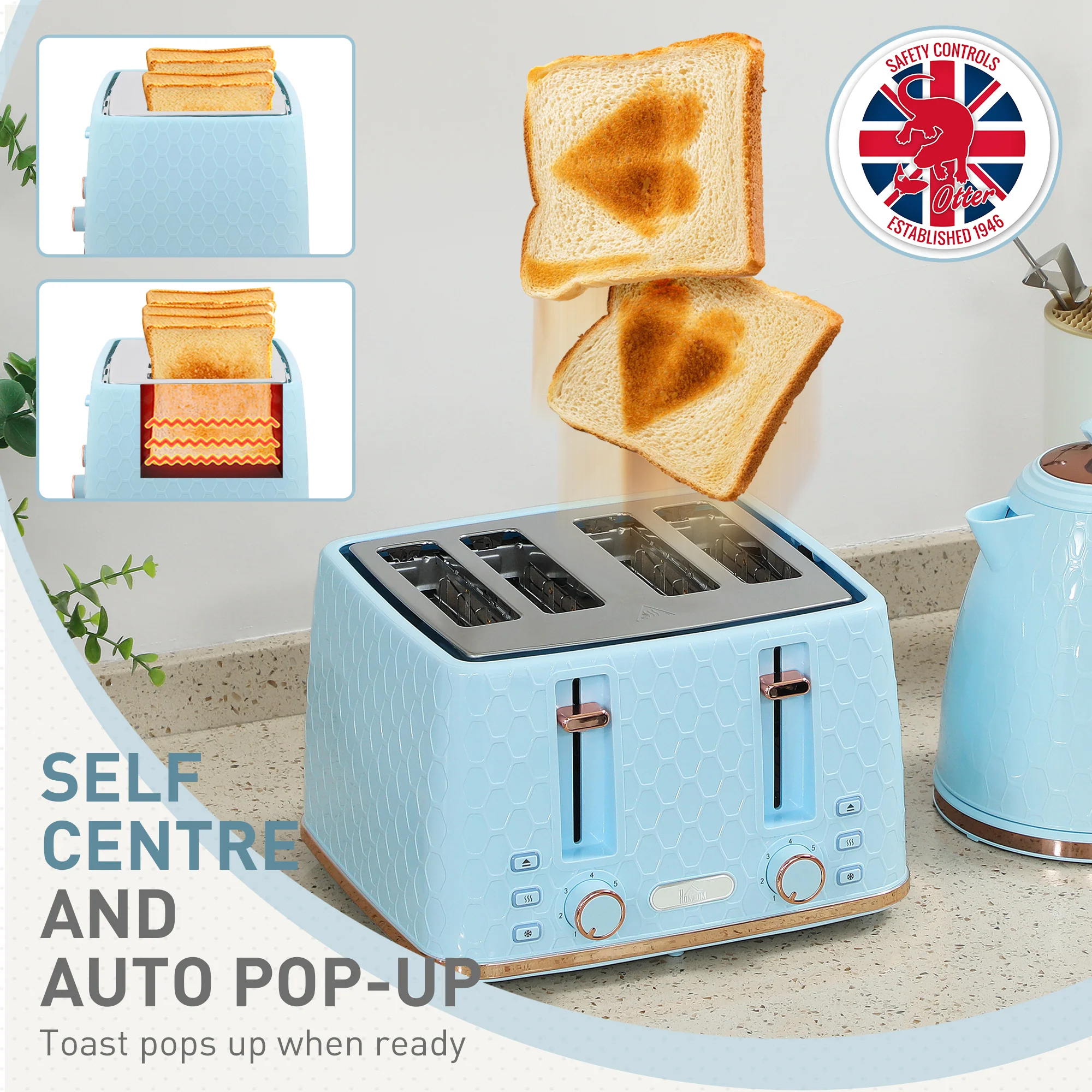 HOMCOM 1.7L Kettle And Toaster Set With Defrost Reheat And Crumb Tray - Image 15