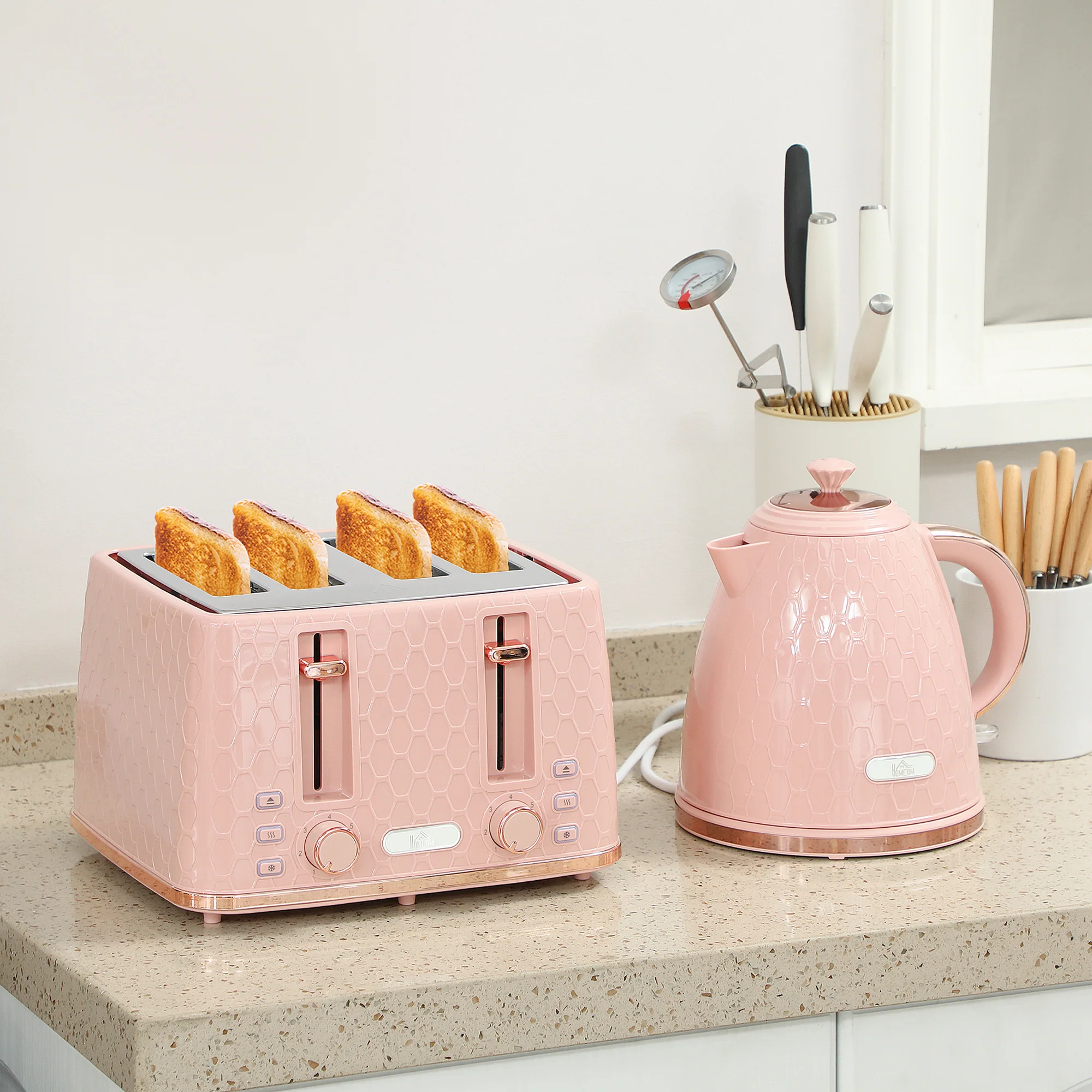 HOMCOM 1.7L Kettle And Toaster Set With Defrost Reheat And Crumb Tray - Image 2