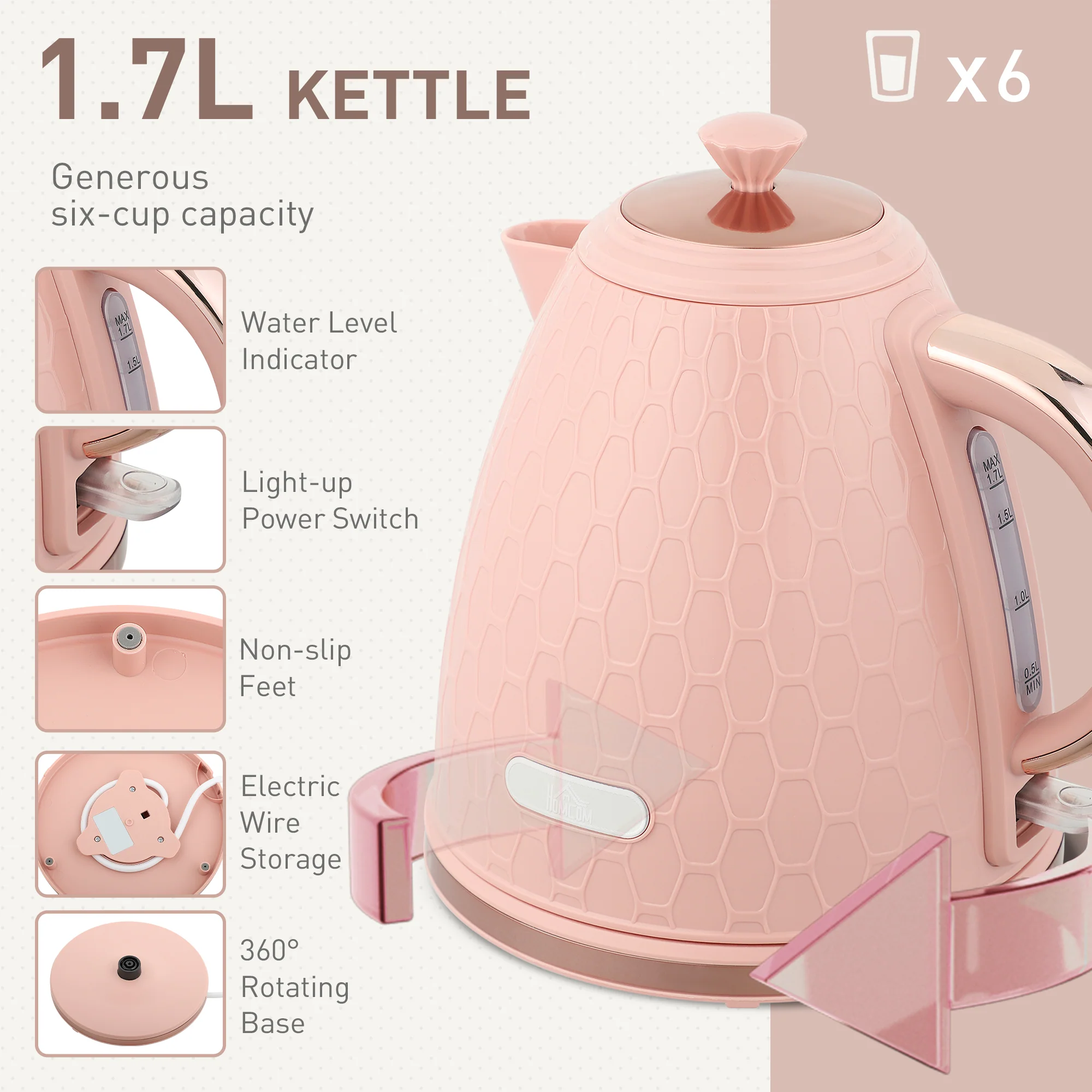 HOMCOM 1.7L Kettle And Toaster Set With Defrost Reheat And Crumb Tray - Image 4