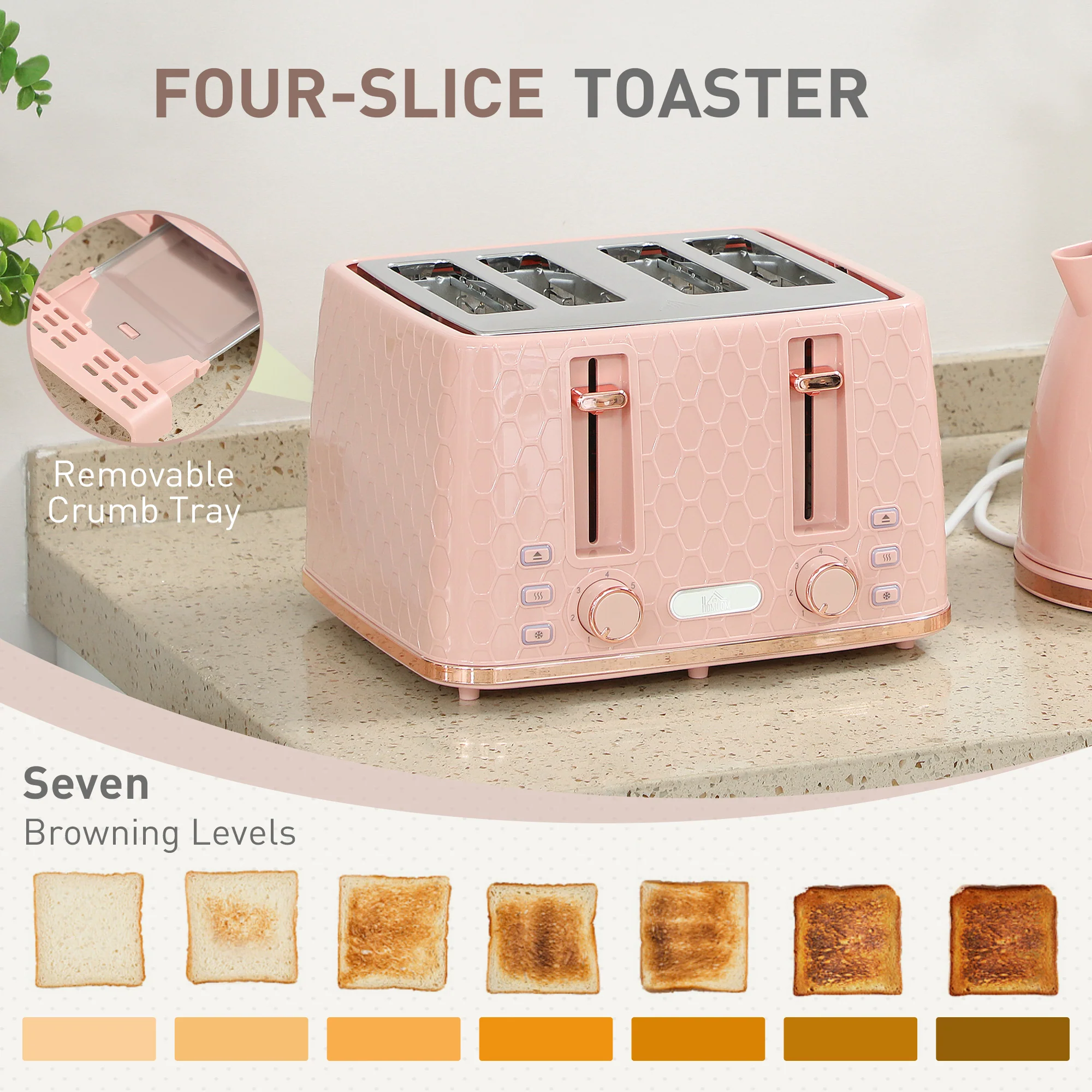 HOMCOM 1.7L Kettle And Toaster Set With Defrost Reheat And Crumb Tray - Image 5