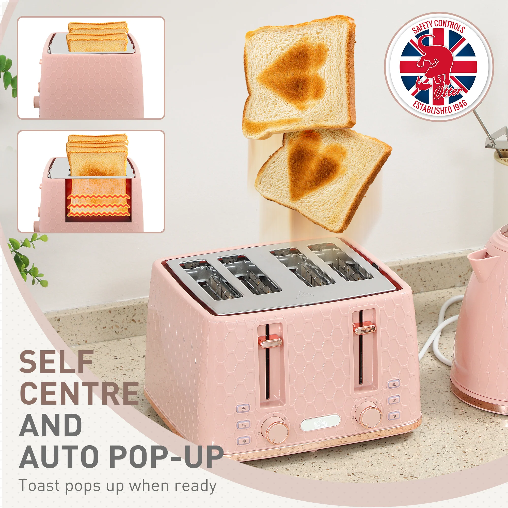 HOMCOM 1.7L Kettle And Toaster Set With Defrost Reheat And Crumb Tray - Image 6