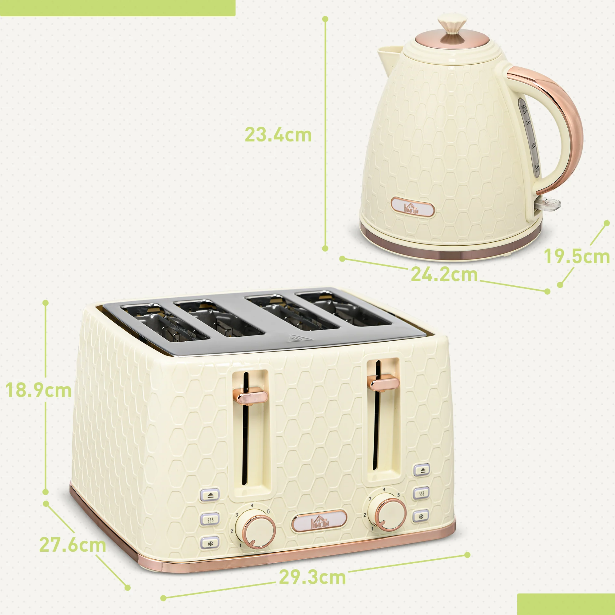 HOMCOM 1.7L Kettle And Toaster Set With Defrost Reheat And Crumb Tray Beige - Image 5