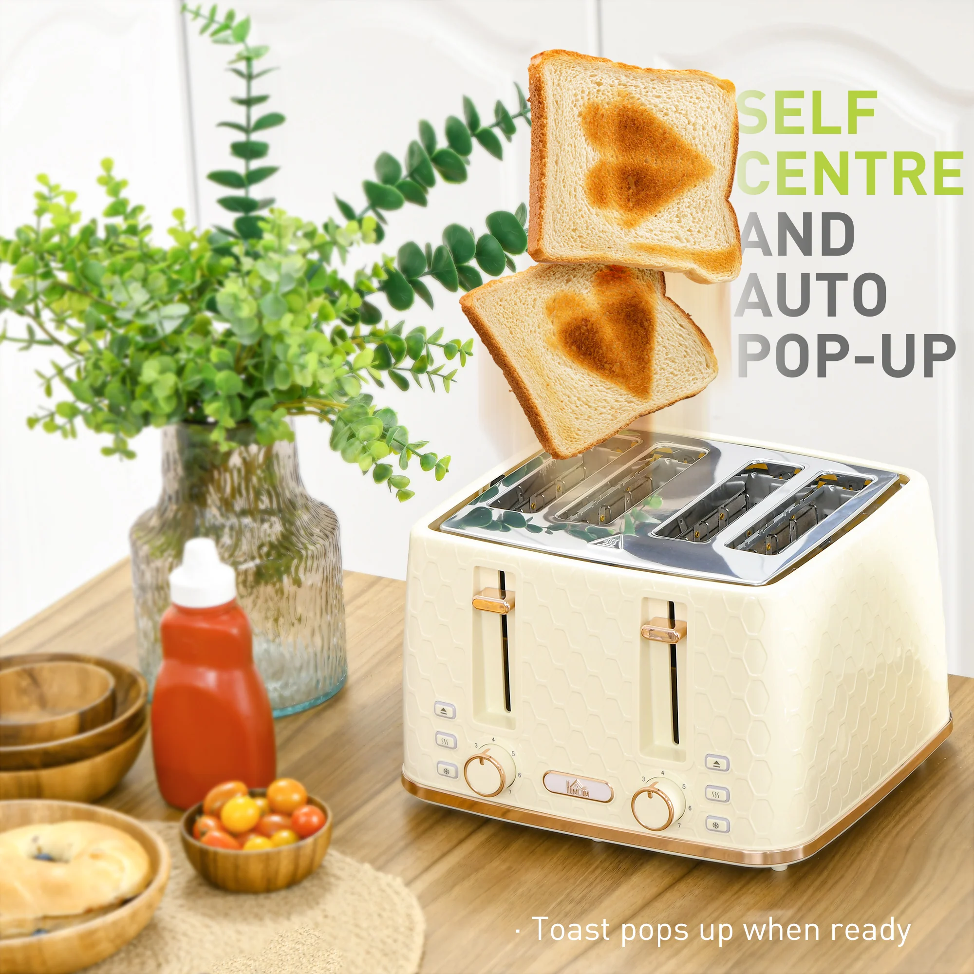 HOMCOM 1.7L Kettle And Toaster Set With Defrost Reheat And Crumb Tray Beige - Image 6