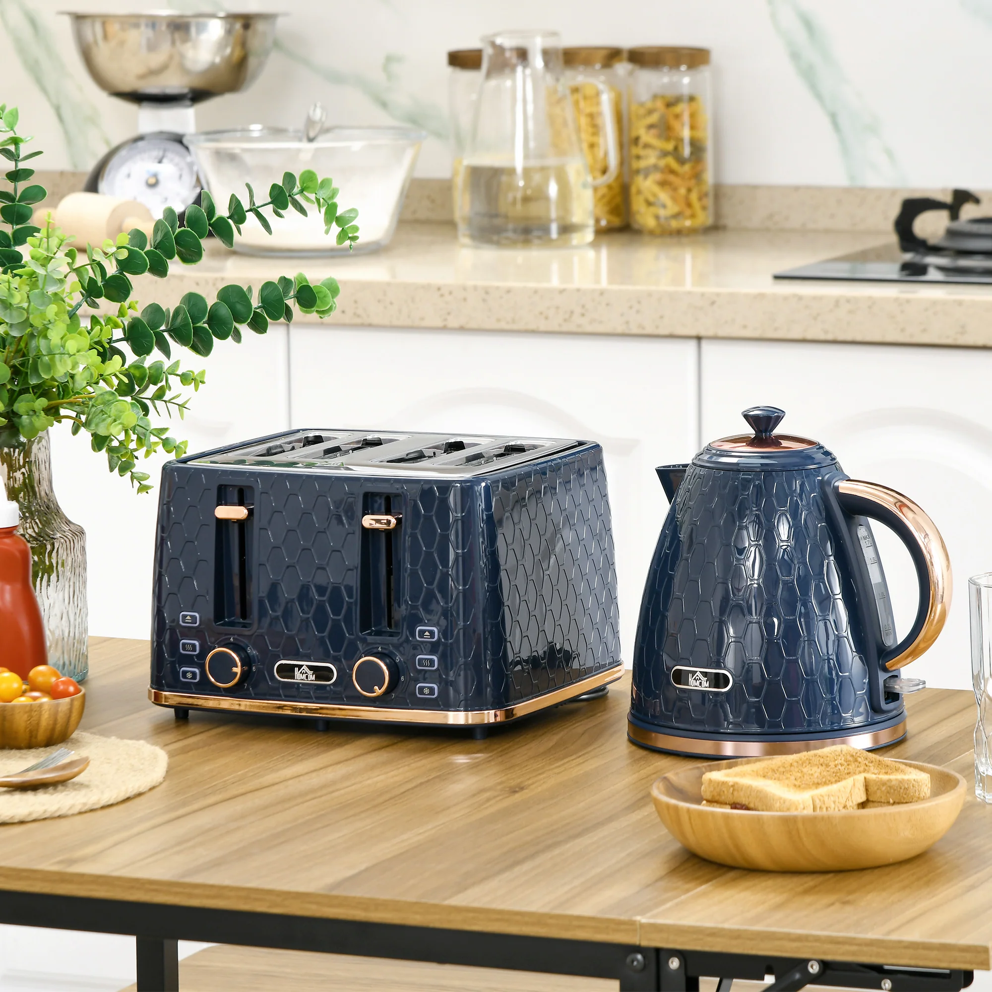 HOMCOM 1.7L Kettle And Toaster Set With Defrost Reheat And Crumb Tray Green - Image 11