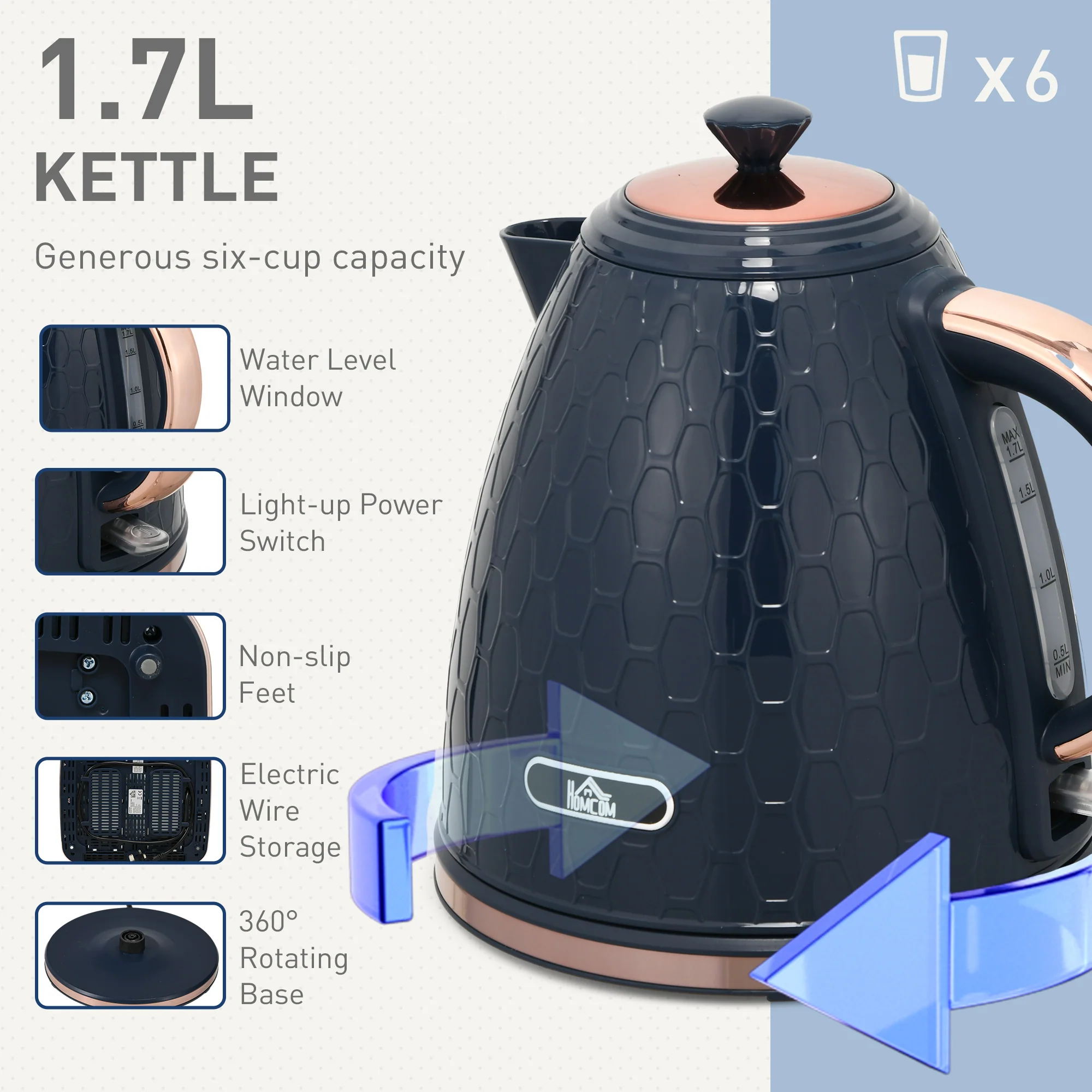 HOMCOM 1.7L Kettle And Toaster Set With Defrost Reheat And Crumb Tray Green - Image 12