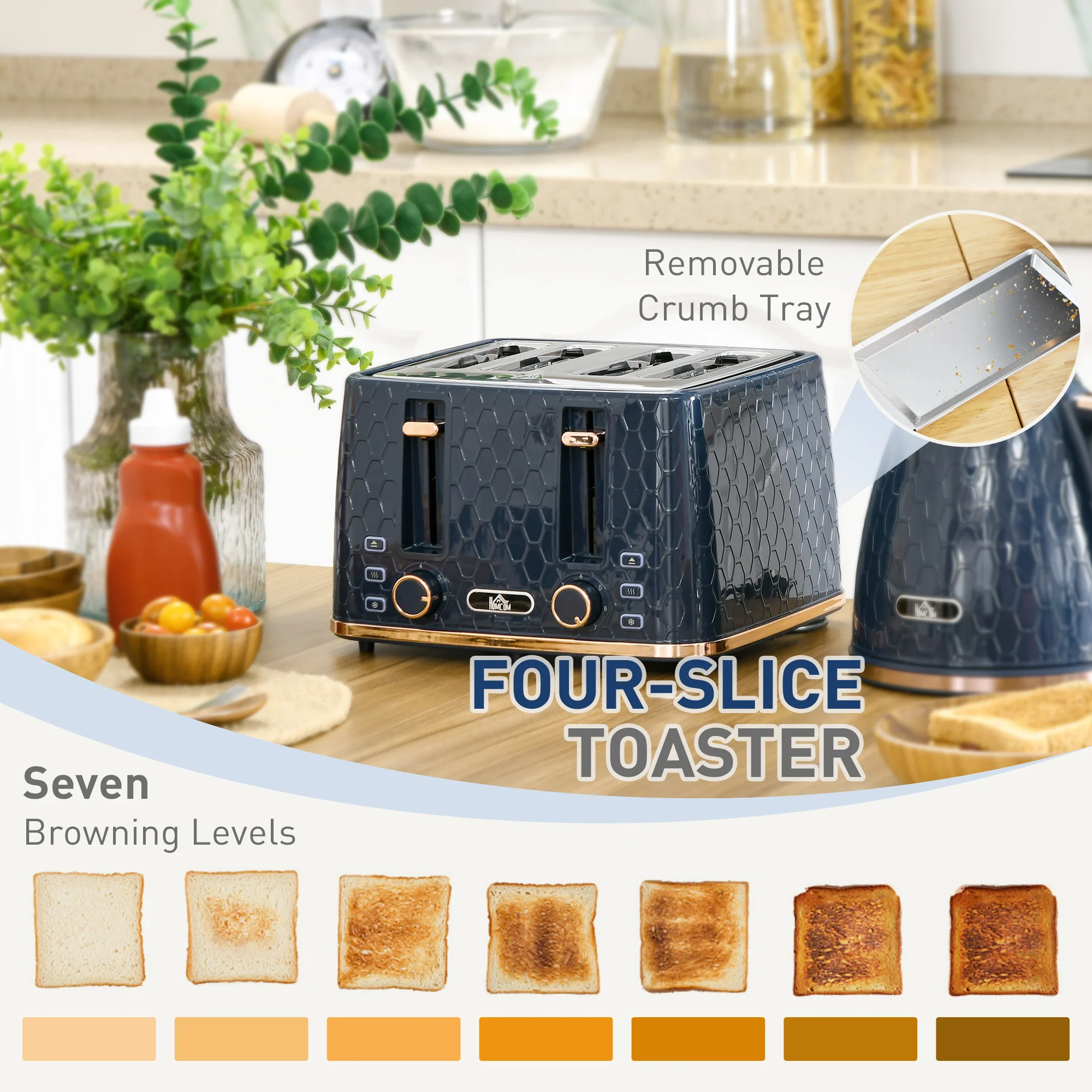 HOMCOM 1.7L Kettle And Toaster Set With Defrost Reheat And Crumb Tray Green - Image 13
