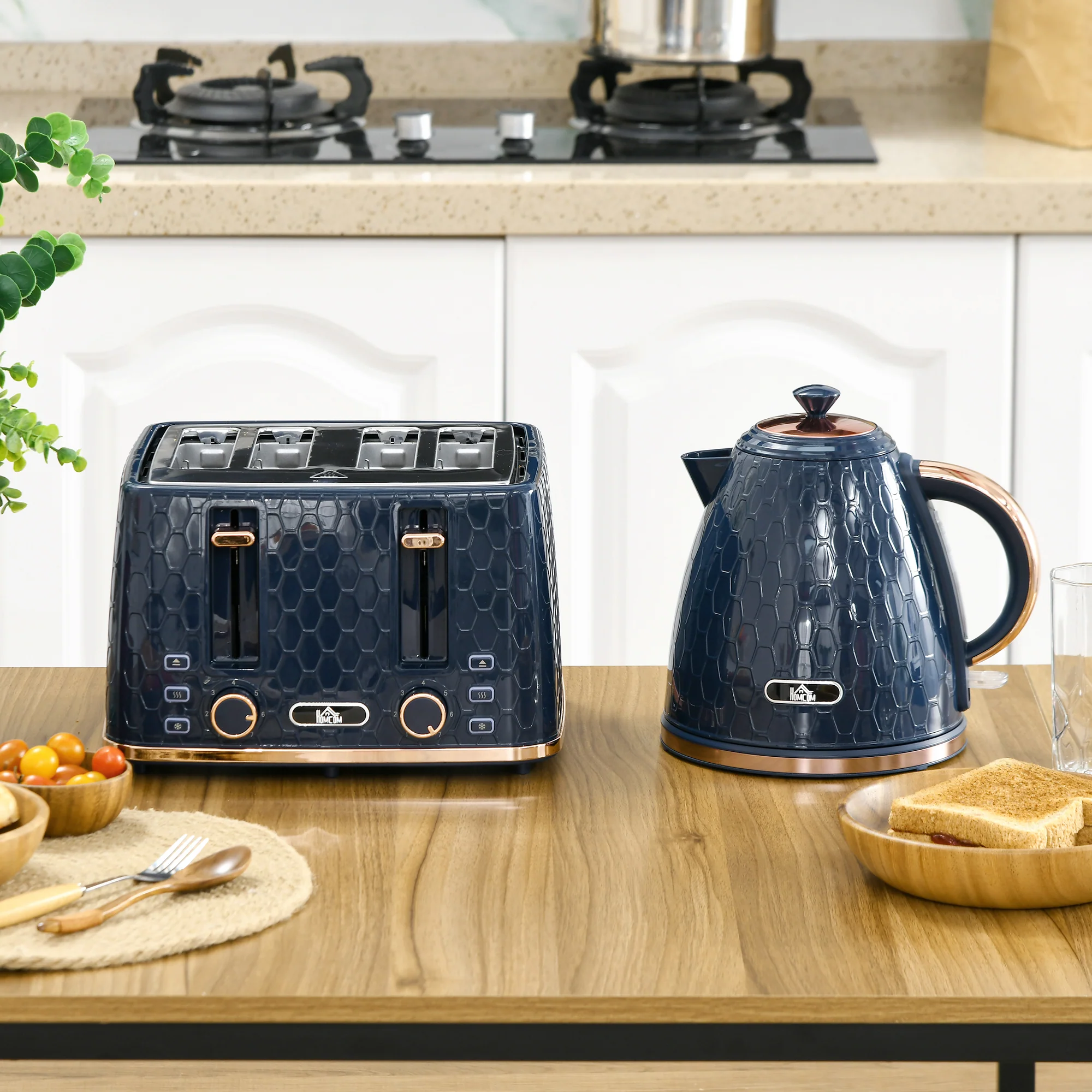 HOMCOM 1.7L Kettle And Toaster Set With Defrost Reheat And Crumb Tray Green - Image 16