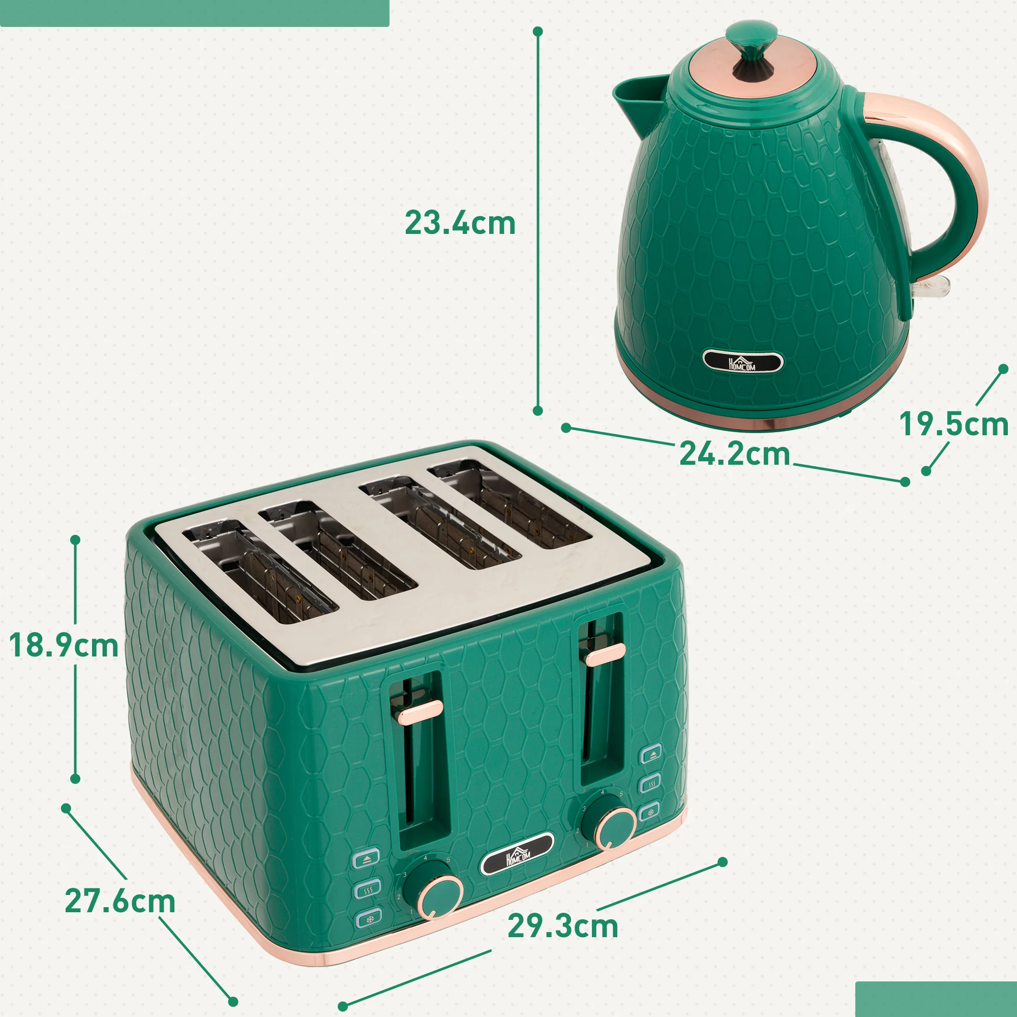 HOMCOM 1.7L Kettle And Toaster Set With Defrost Reheat And Crumb Tray Green - Image 5