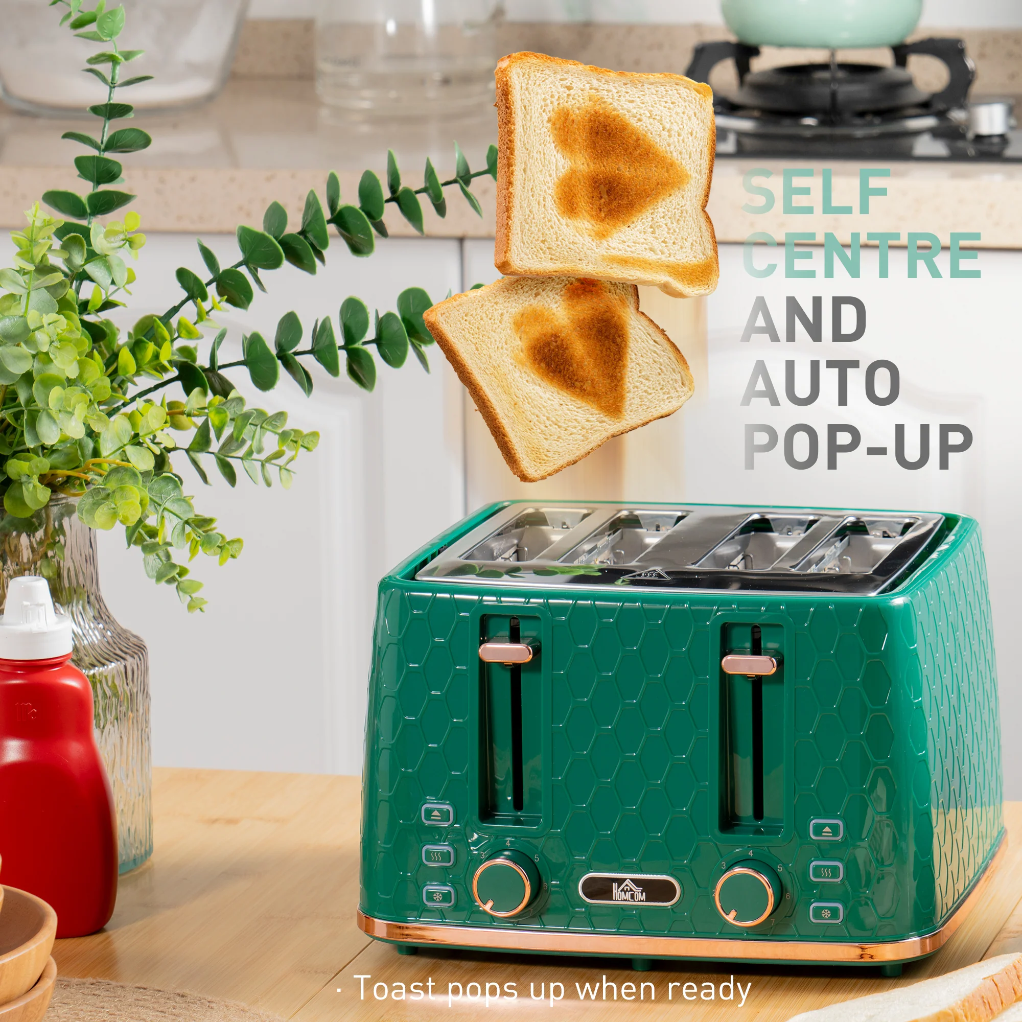 HOMCOM 1.7L Kettle And Toaster Set With Defrost Reheat And Crumb Tray Green - Image 6