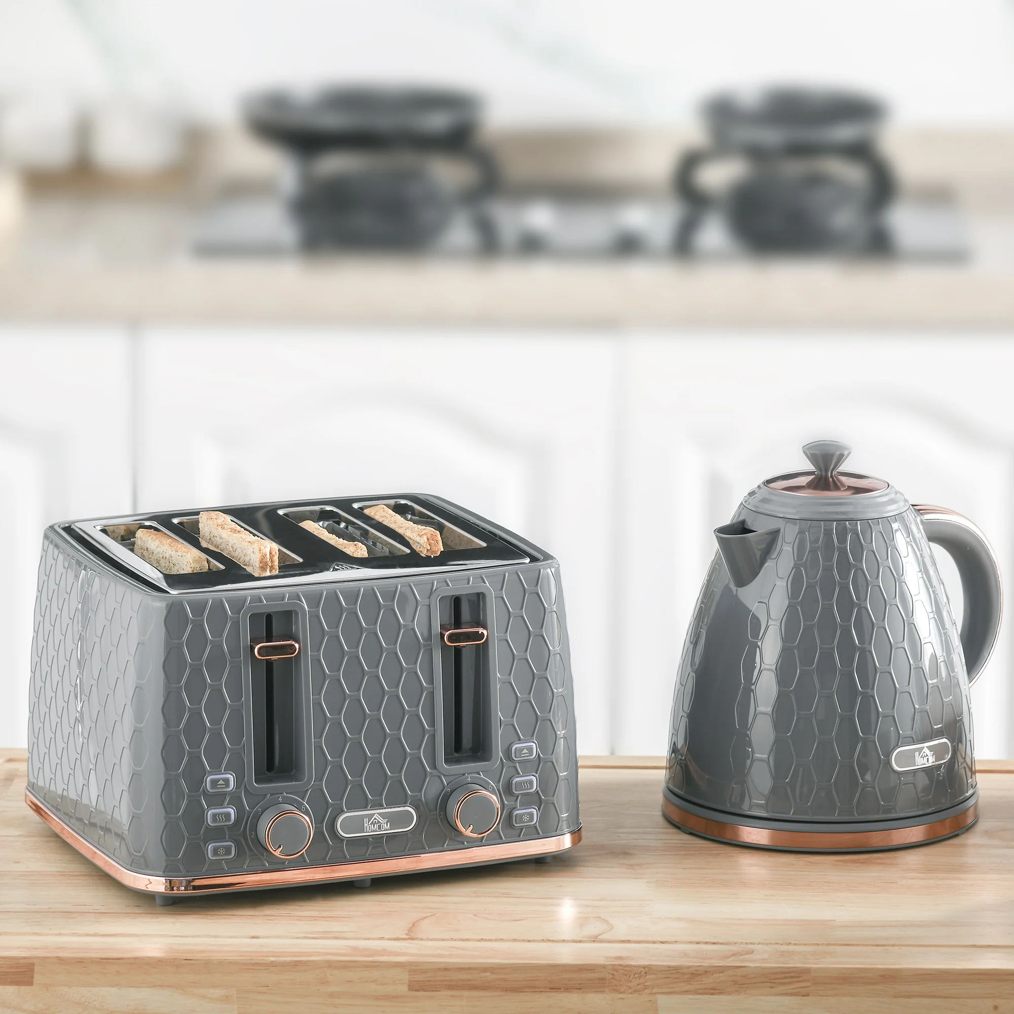 HOMCOM 1.7L Kettle and Toaster Set with Defrost, Reheat and Crumb Tray, Grey - Image 2