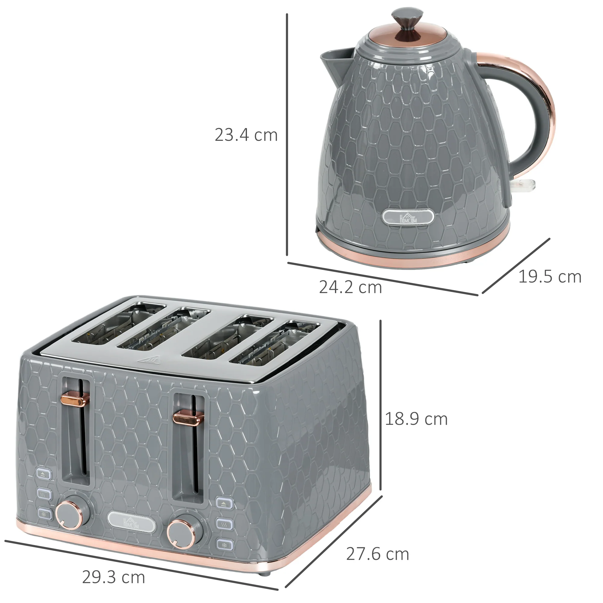 HOMCOM 1.7L Kettle and Toaster Set with Defrost, Reheat and Crumb Tray, Grey - Image 5