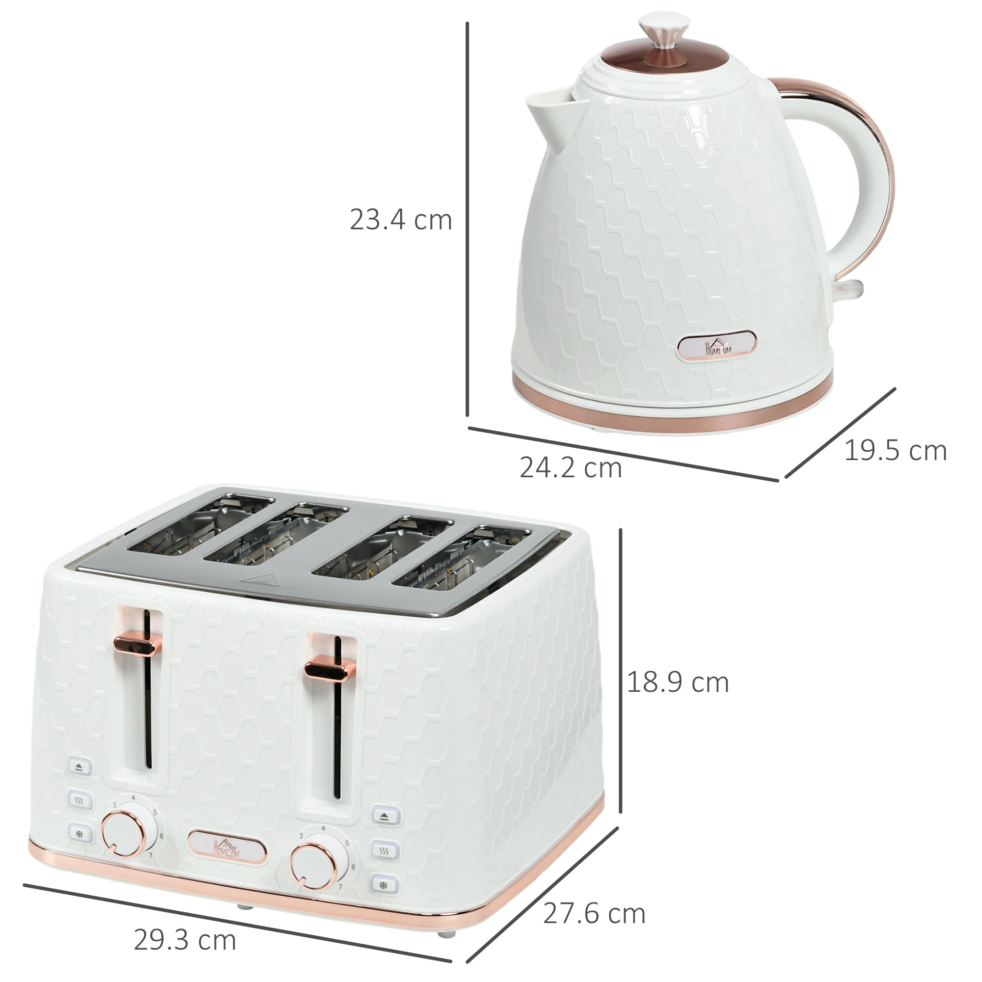 HOMCOM 1.7L Kettle and Toaster Set with Defrost, Reheat and Crumb Tray, White - Image 5