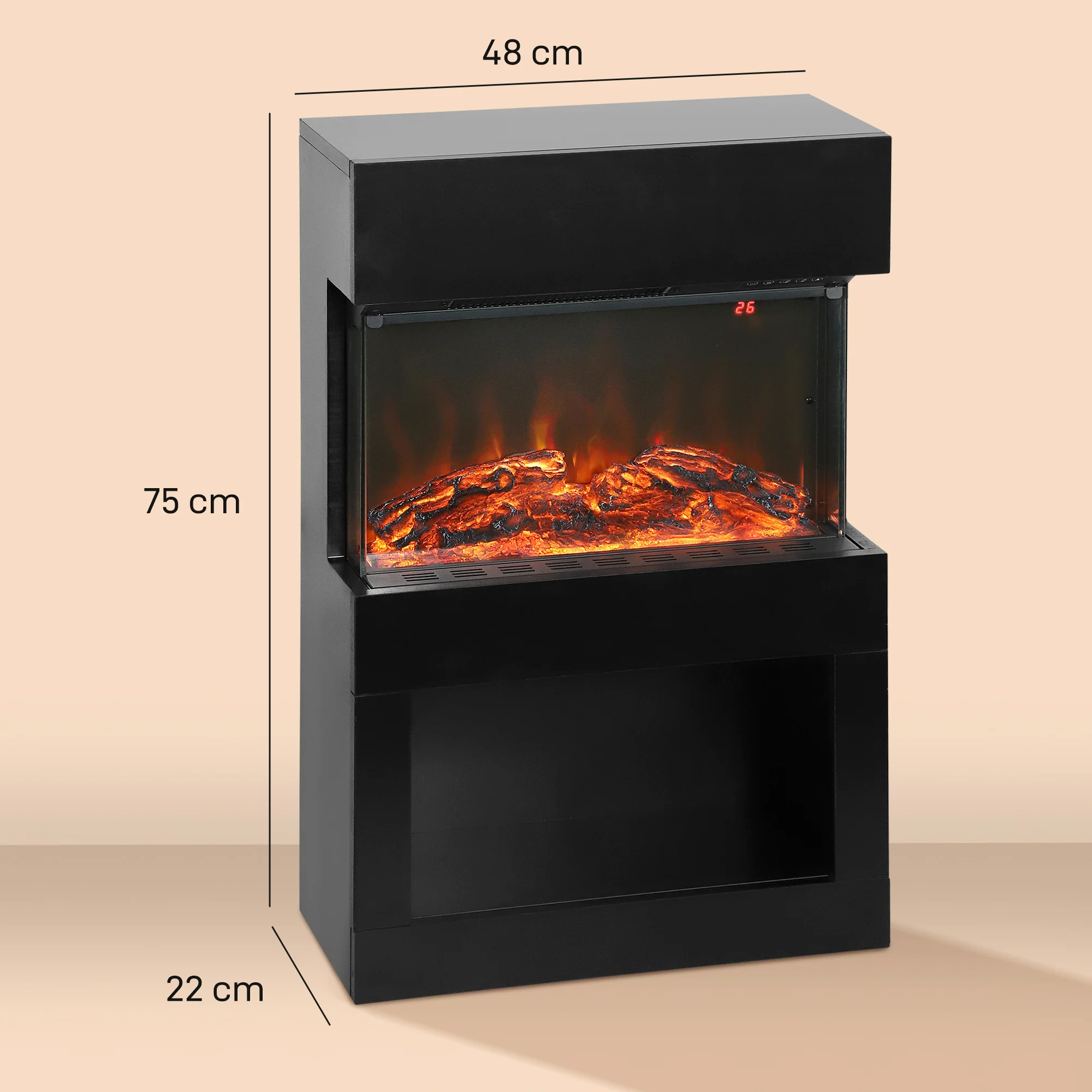 HOMCOM 1000W/2000W Electric Fire and Mantel with Remote & Timer, Black - Image 5