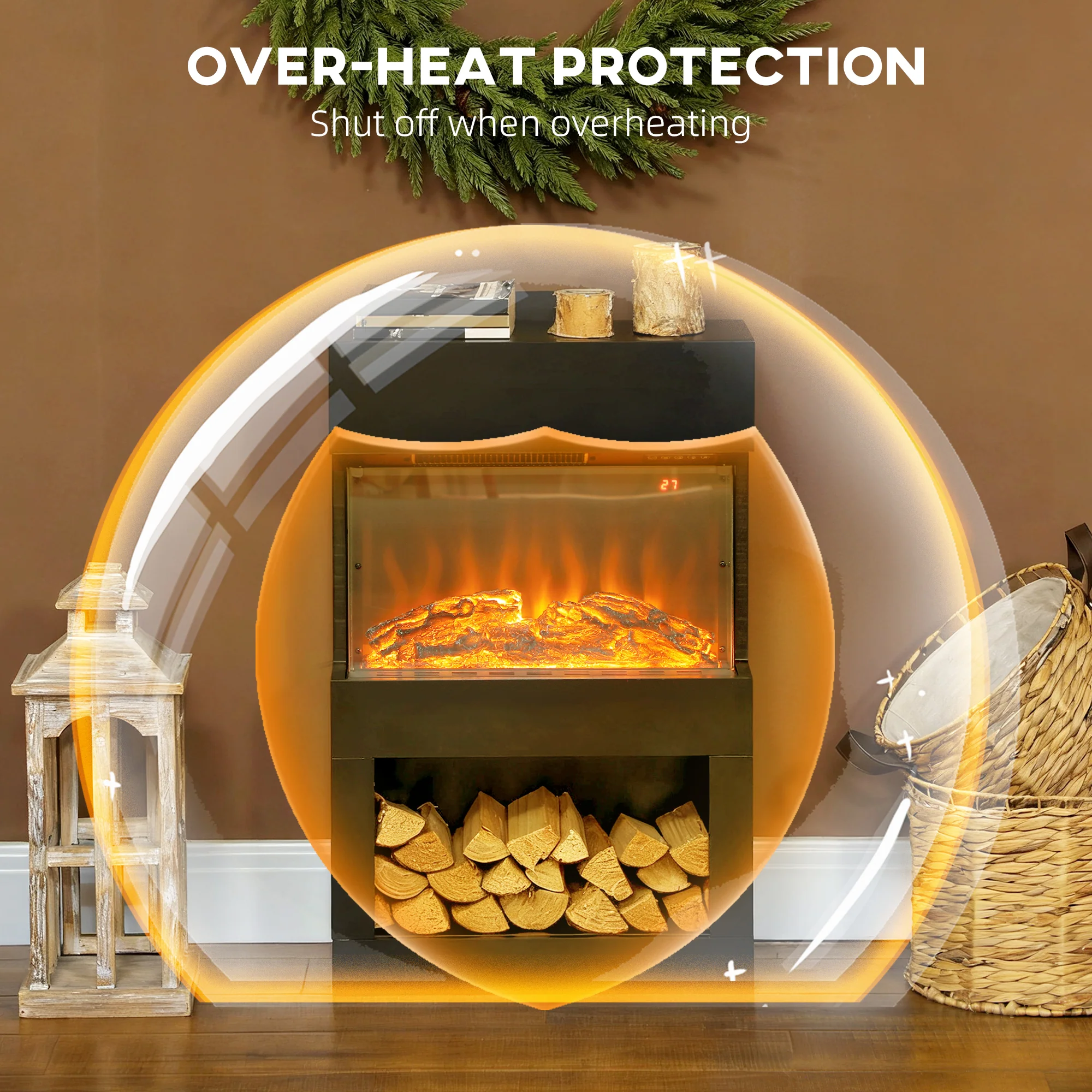 HOMCOM 1000W/2000W Electric Fire and Mantel with Remote & Timer, Black - Image 9