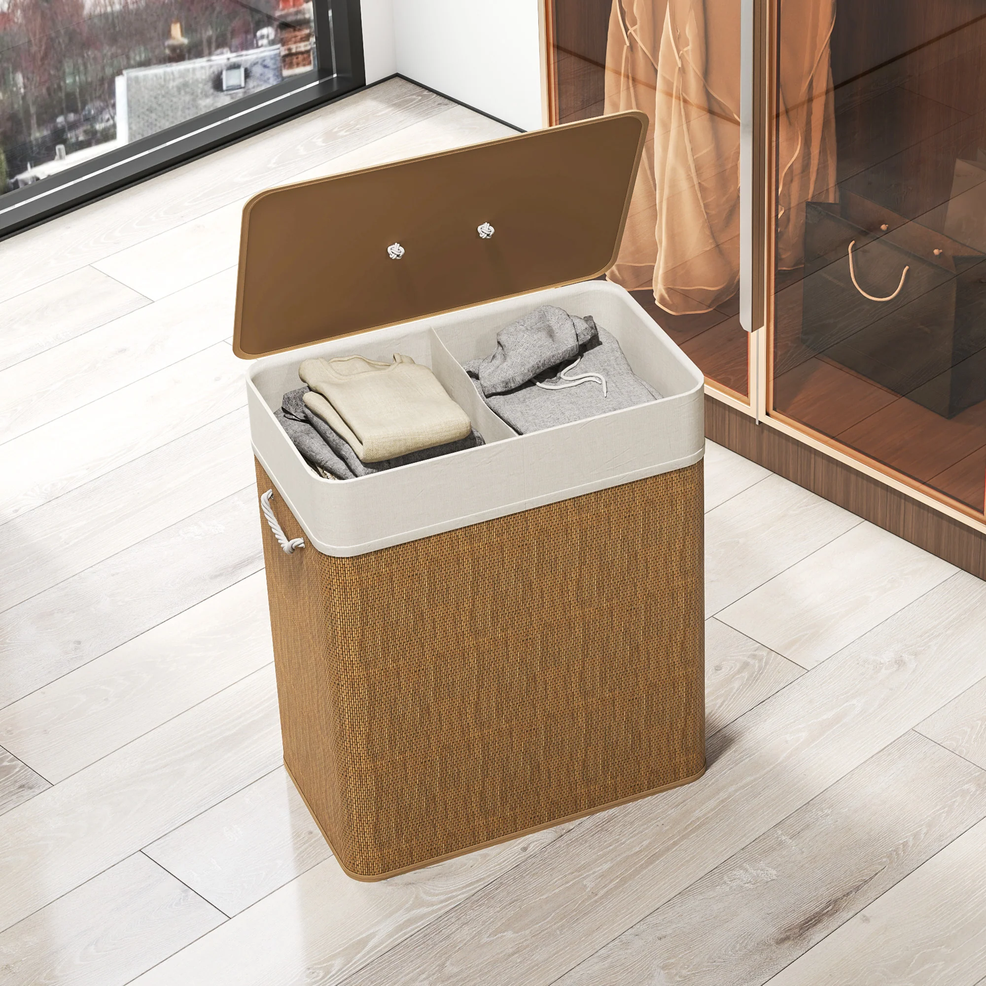 HOMCOM 100L Laundry Basket With Lid, Washing Basket For Bathroom - Image 9