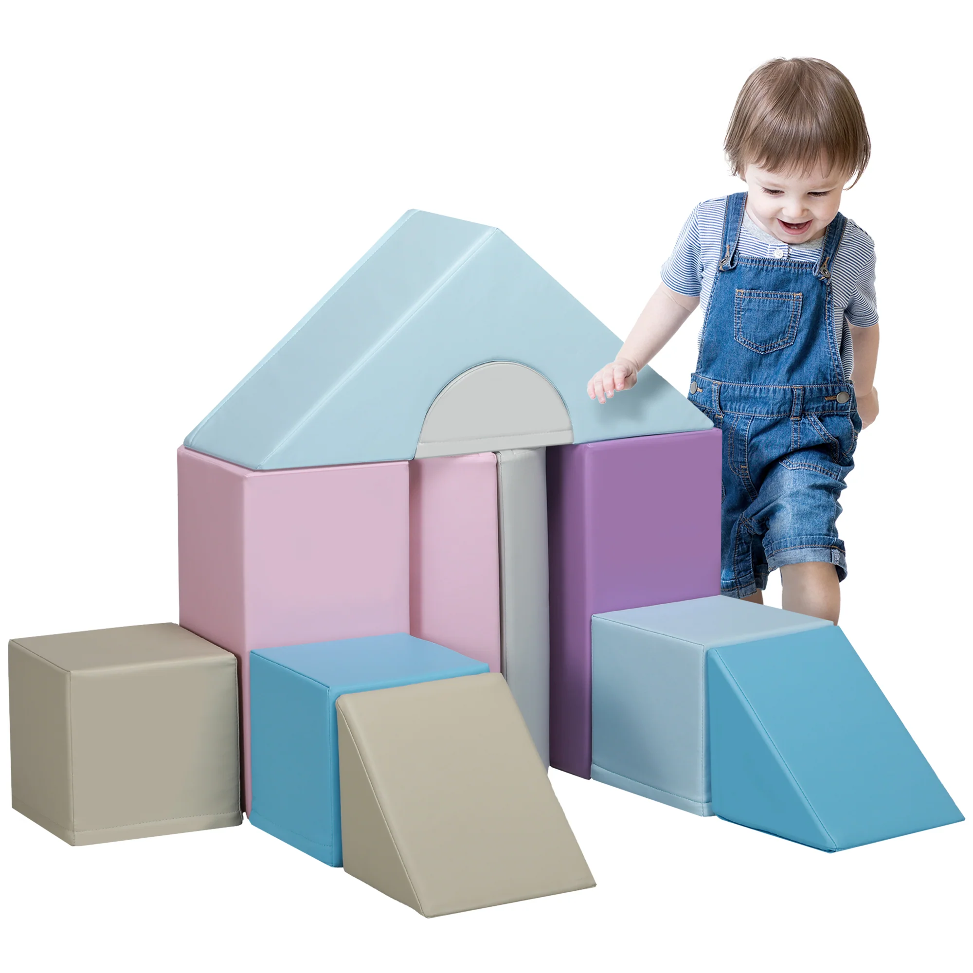 HOMCOM 11 Piece Soft Play Equipment For Toddlers, Soft Play Set , Blue
