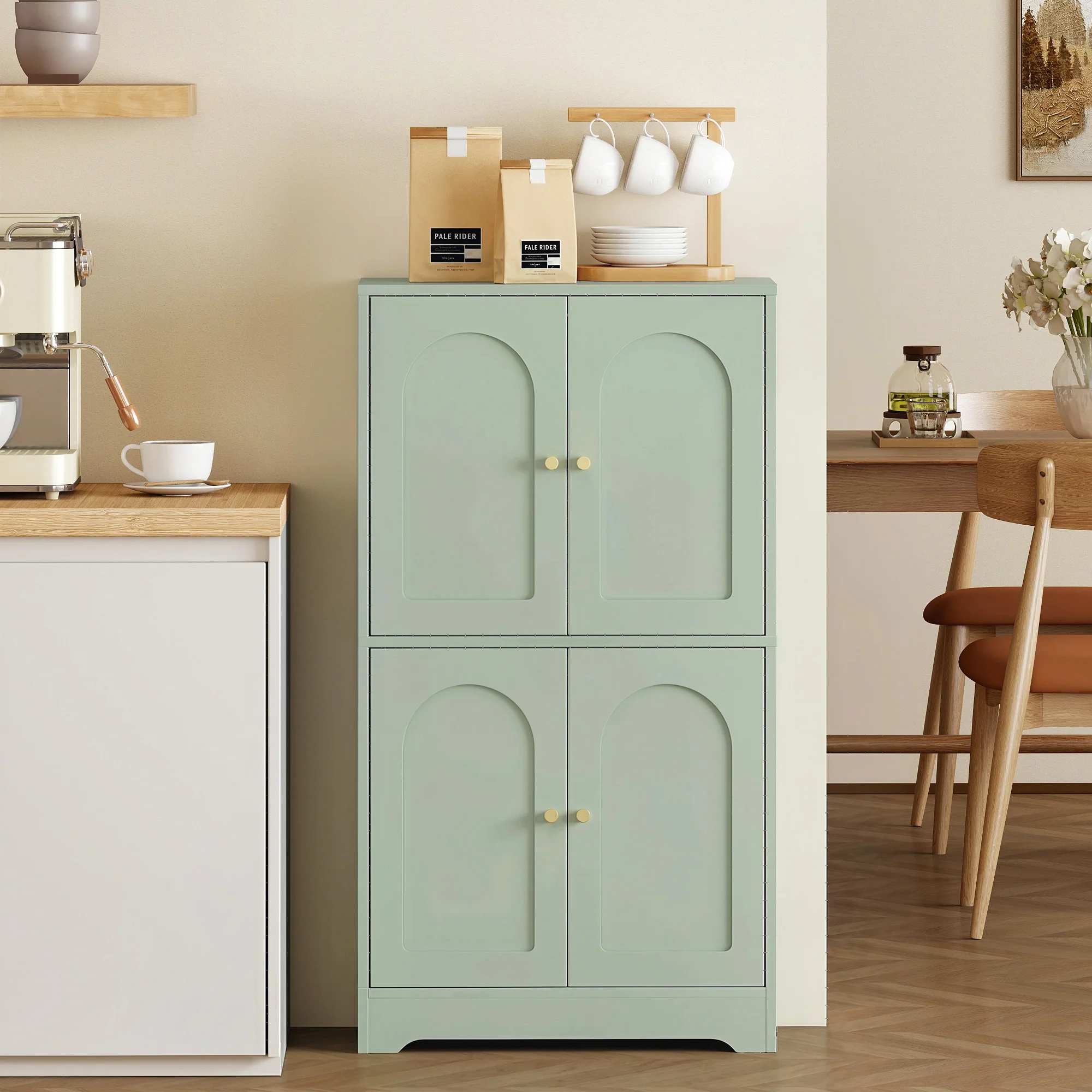 HOMCOM 110cm Kitchen Cupboard with 4 Arched Doors and 2 Adjustable Shelves - Image 8
