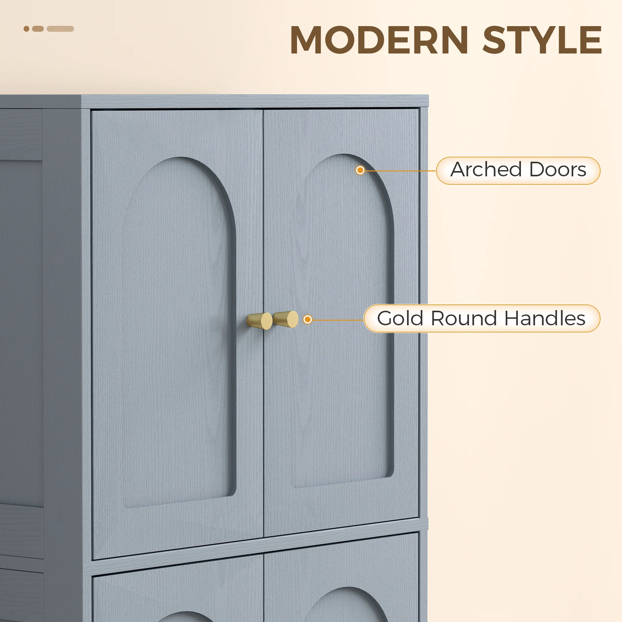 HOMCOM 110cm Kitchen Cupboard with 4 Arched Doors and 2 Adjustable Shelves - Image 3