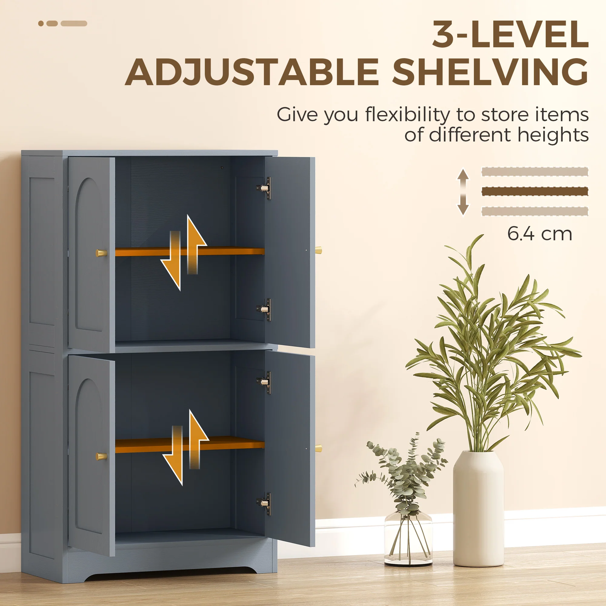 HOMCOM 110cm Kitchen Cupboard with 4 Arched Doors and 2 Adjustable Shelves - Image 6