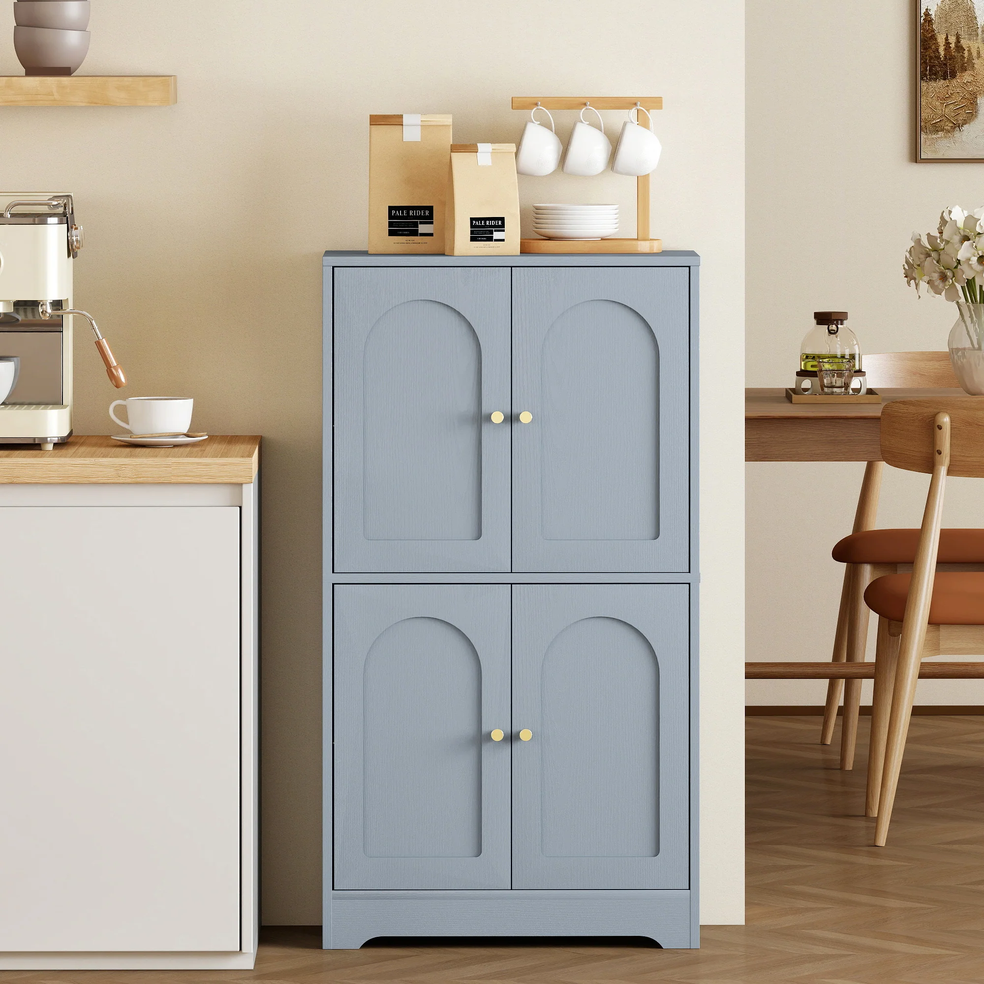HOMCOM 110cm Kitchen Cupboard with 4 Arched Doors and 2 Adjustable Shelves - Image 8
