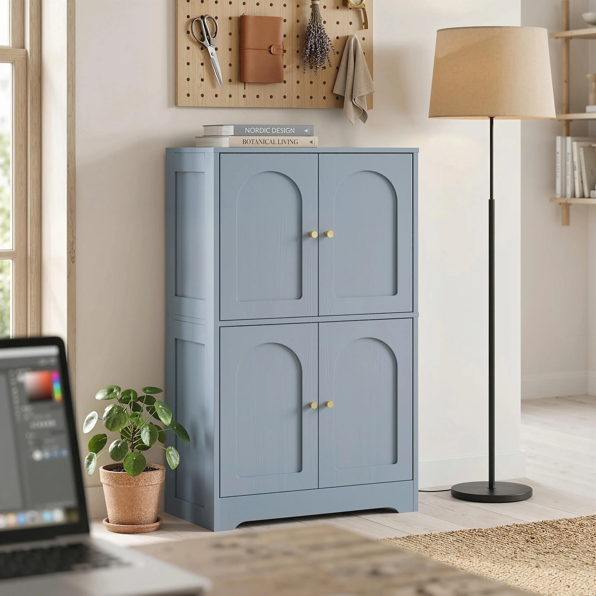 HOMCOM 110cm Kitchen Cupboard with 4 Arched Doors and 2 Adjustable Shelves - Image 9