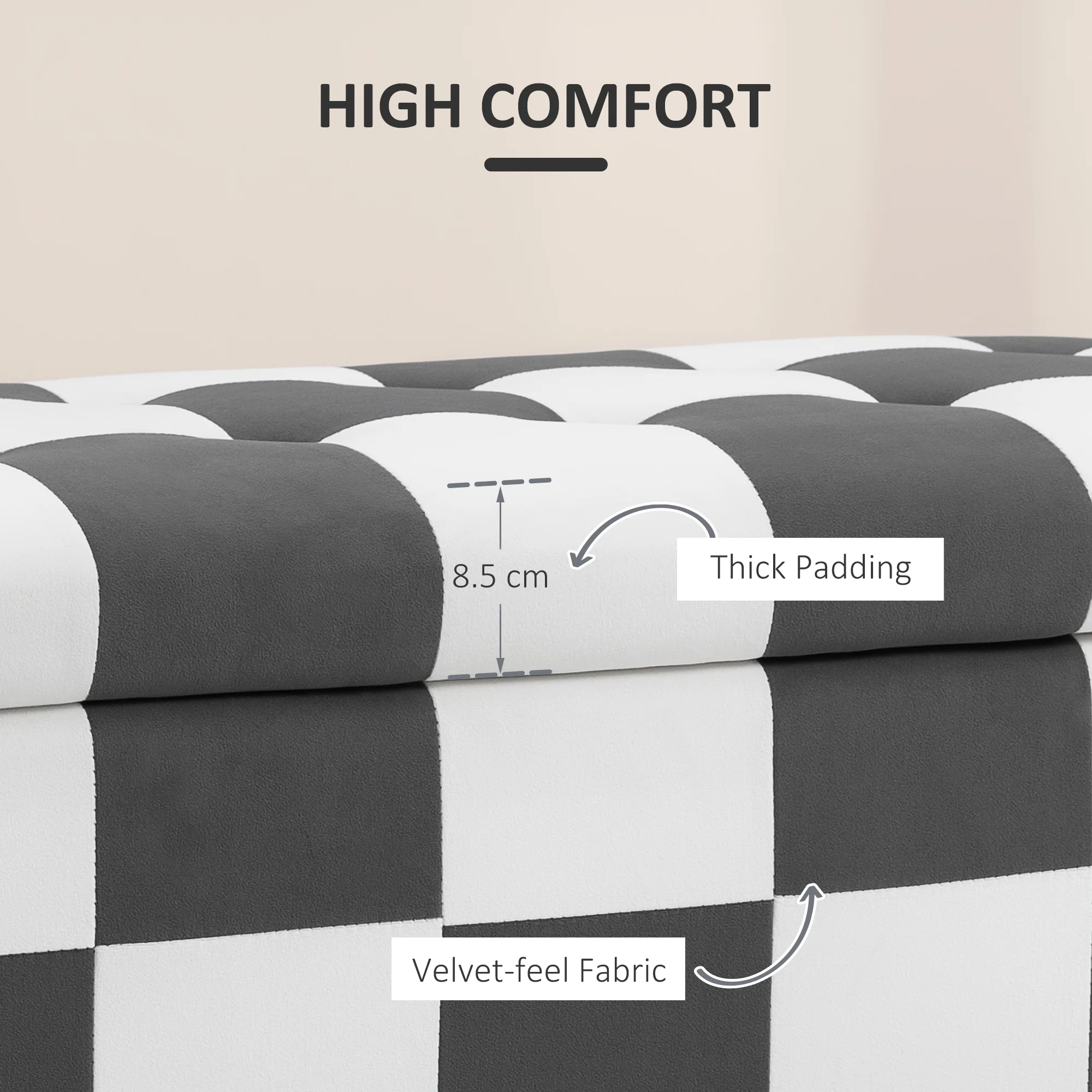 HOMCOM 114 x 47 x 47cm Velvet Storage Ottoman, Button-tufted Footstool Box - Image 4