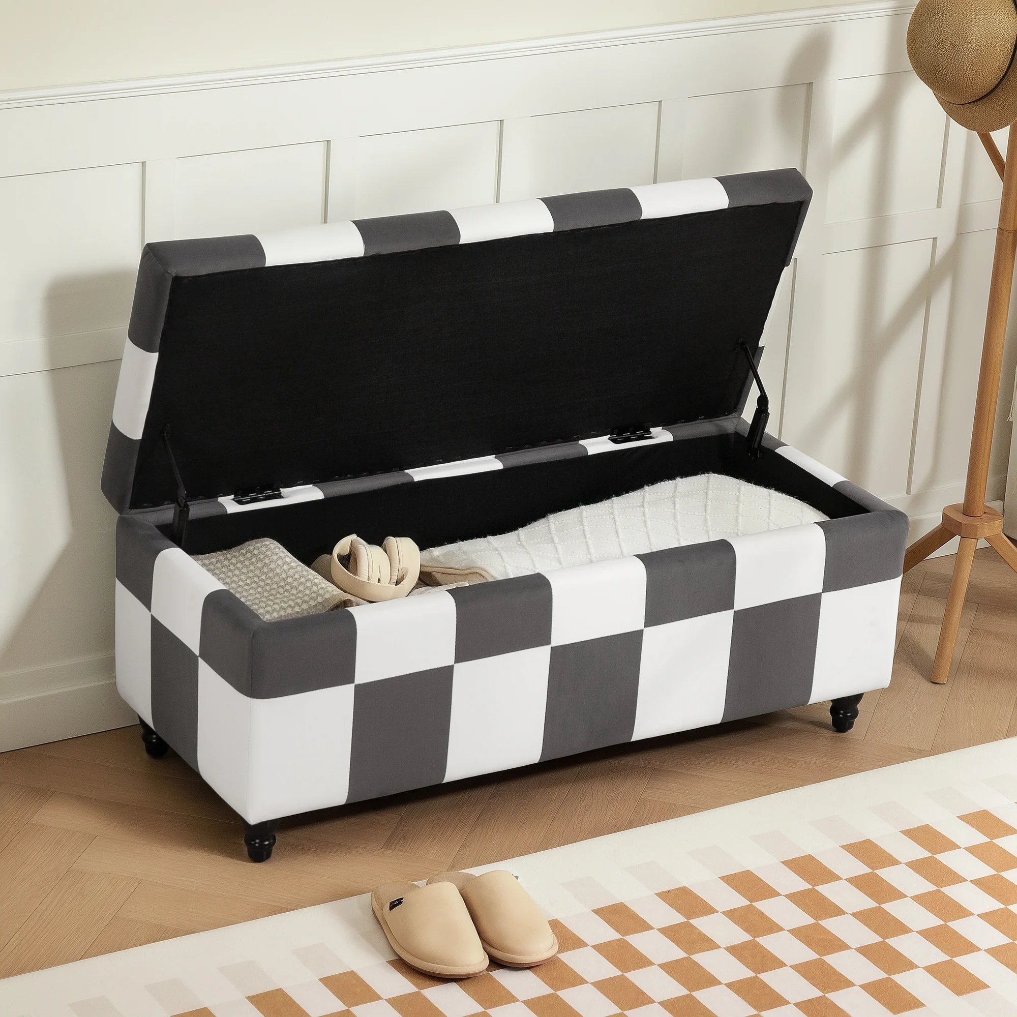 HOMCOM 114 x 47 x 47cm Velvet Storage Ottoman, Button-tufted Footstool Box - Image 8