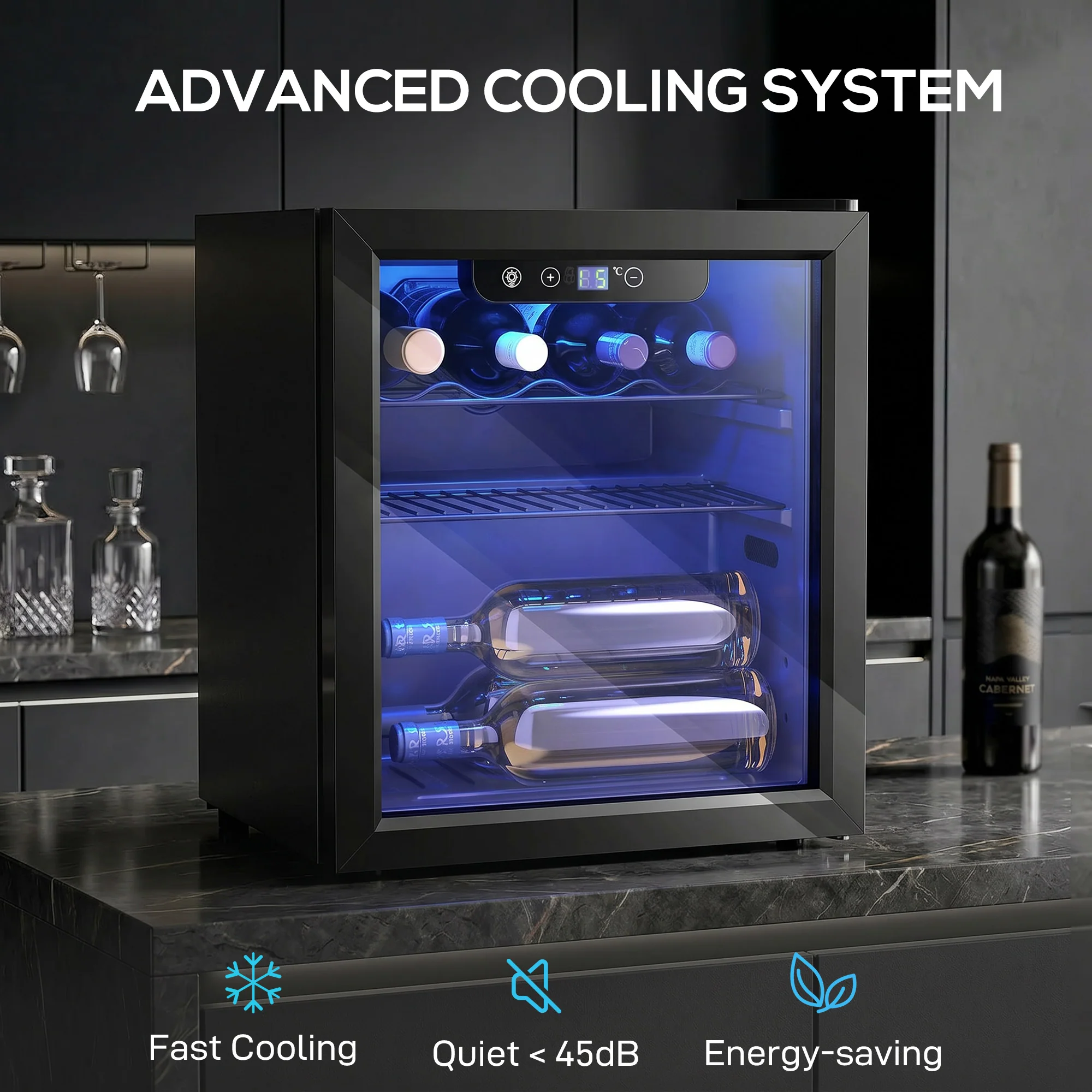 HOMCOM 12 Bottle Wine Cooler, 4-16°C Under Counter Drinks Beer Wine Fridge - Image 3