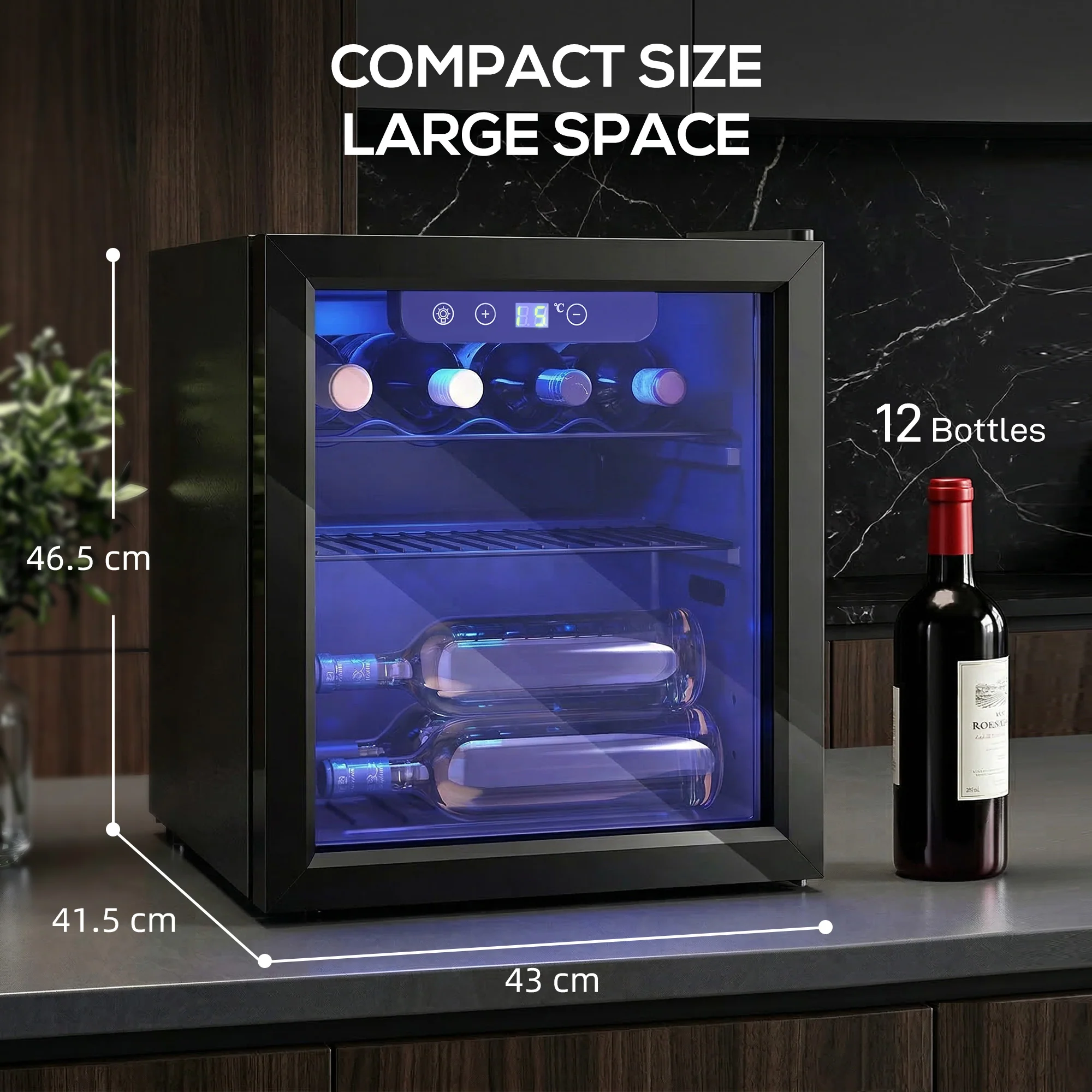 HOMCOM 12 Bottle Wine Cooler, 4-16°C Under Counter Drinks Beer Wine Fridge - Image 5