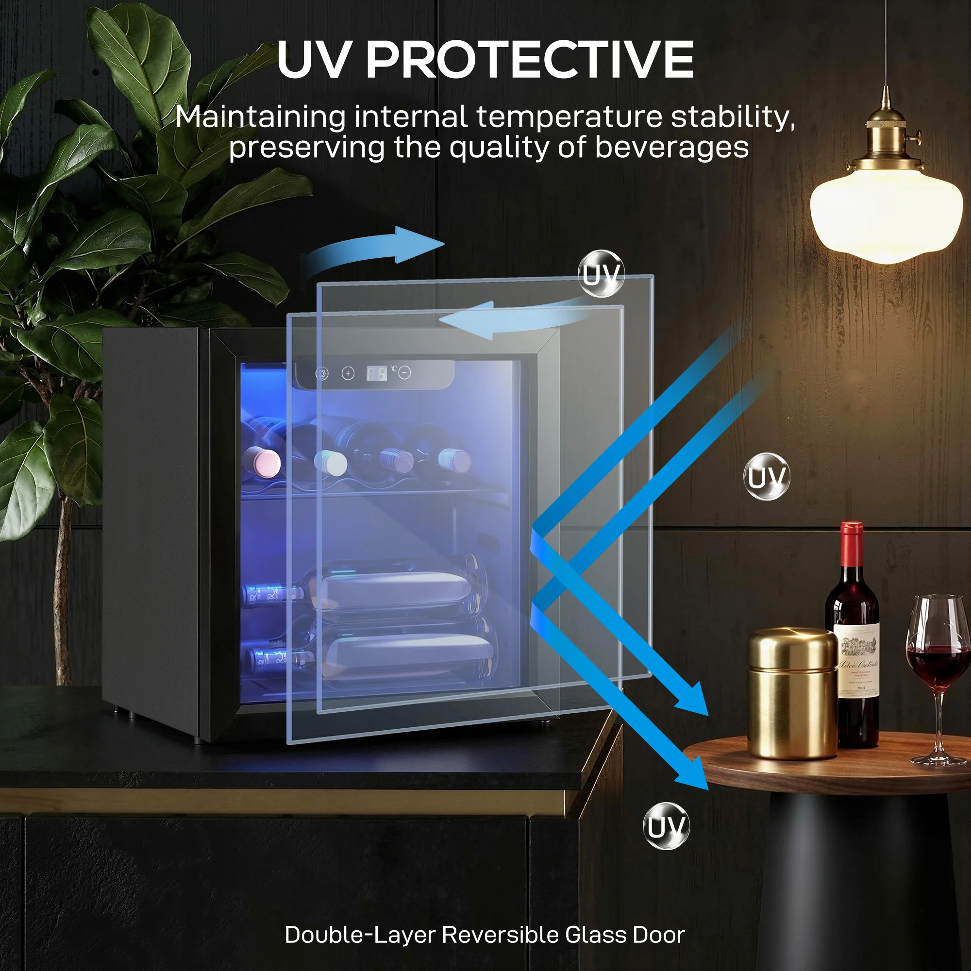HOMCOM 12 Bottle Wine Cooler, 4-16°C Under Counter Drinks Beer Wine Fridge - Image 8