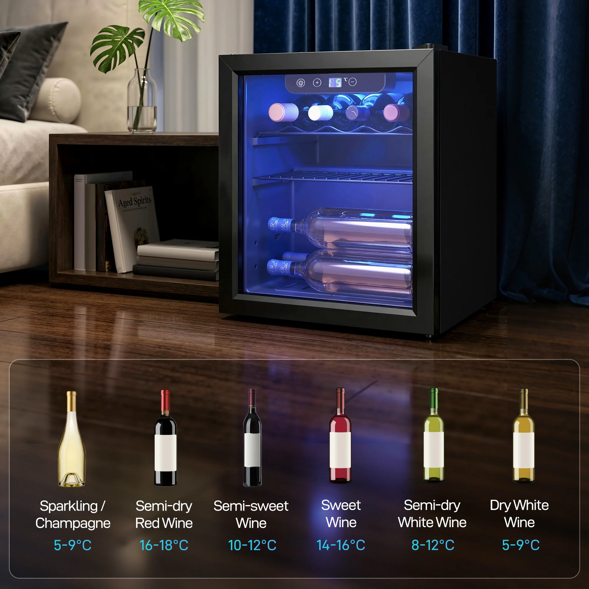 HOMCOM 12 Bottle Wine Cooler, 4-16°C Under Counter Drinks Beer Wine Fridge - Image 9