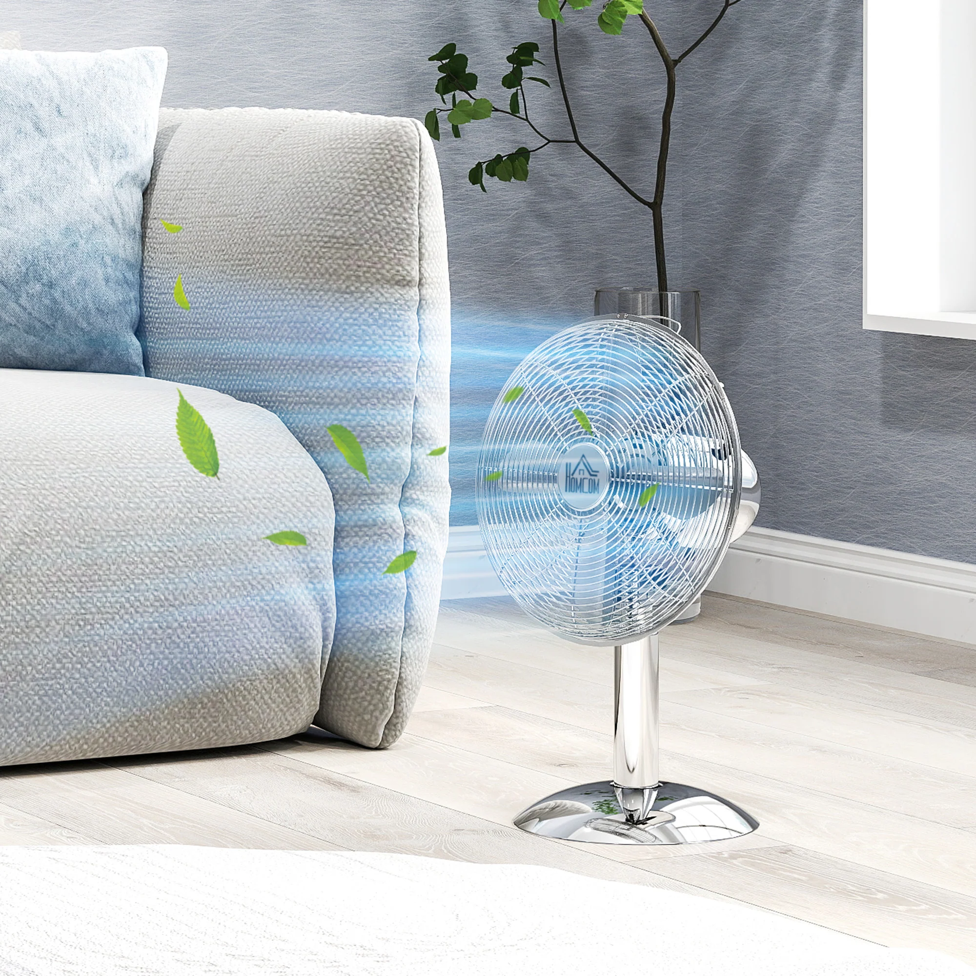 HOMCOM 12" Metal Desk Fan With 3 Speed Settings, Wide-Angled Oscillation - Image 9