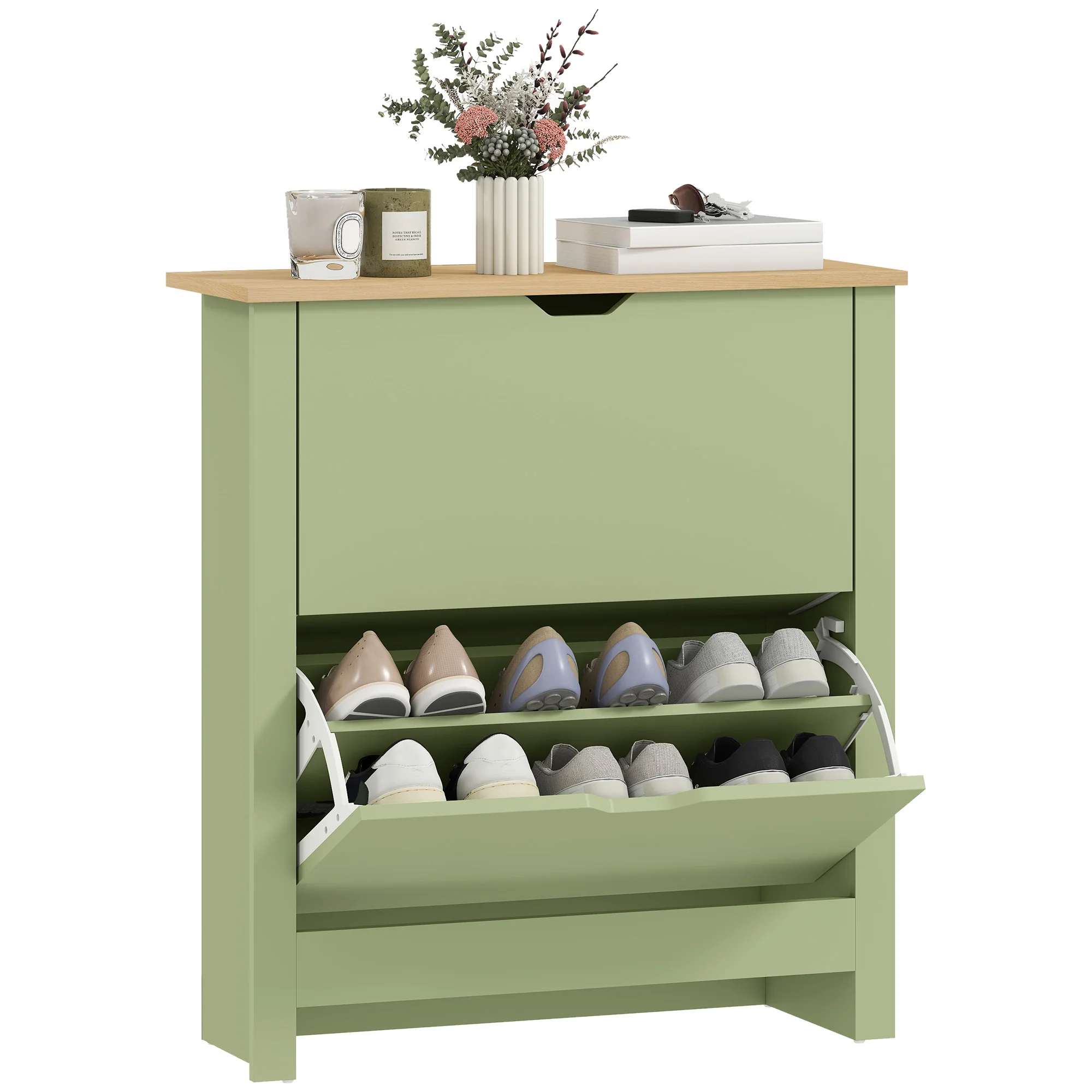 HOMCOM 12-Shoe Storage Cabinet 4 Shelves 2 Drawers Tabletop - Image 10