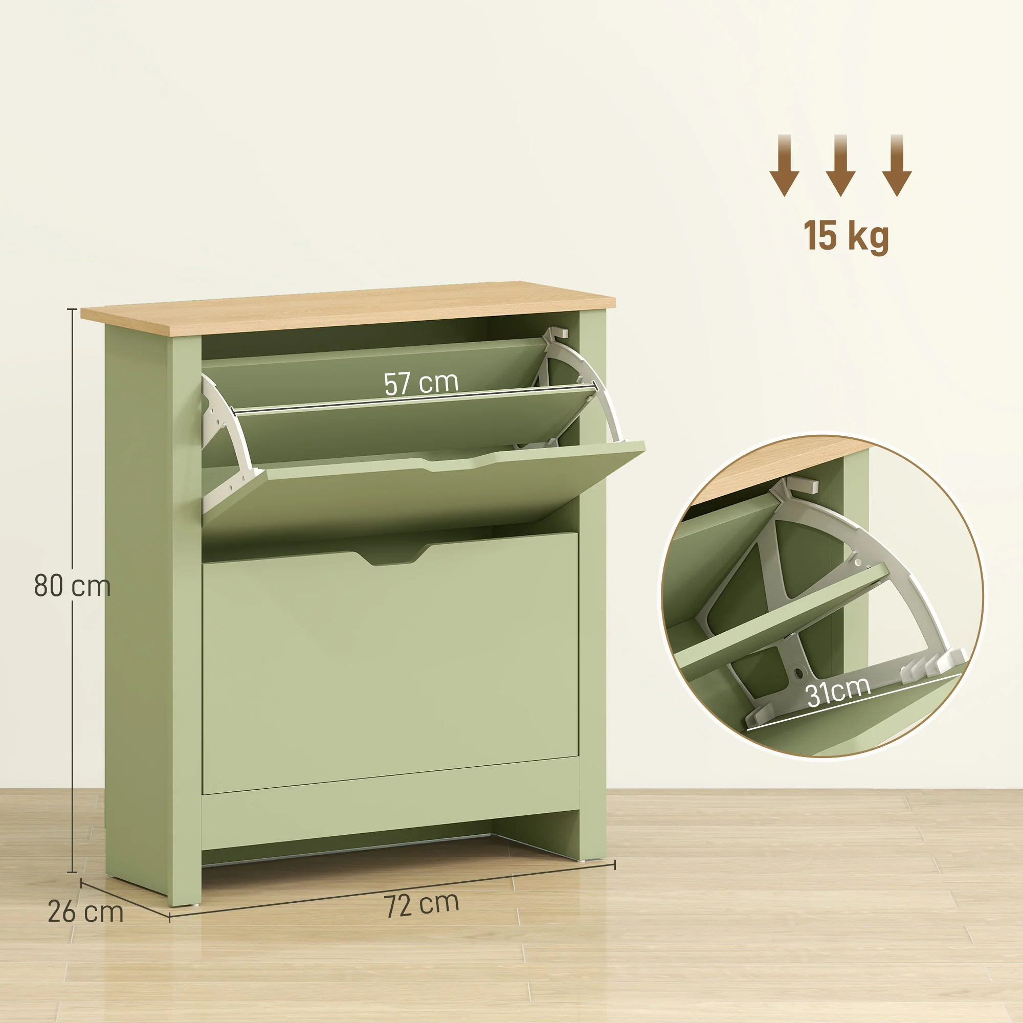 HOMCOM 12-Shoe Storage Cabinet 4 Shelves 2 Drawers Tabletop - Image 14