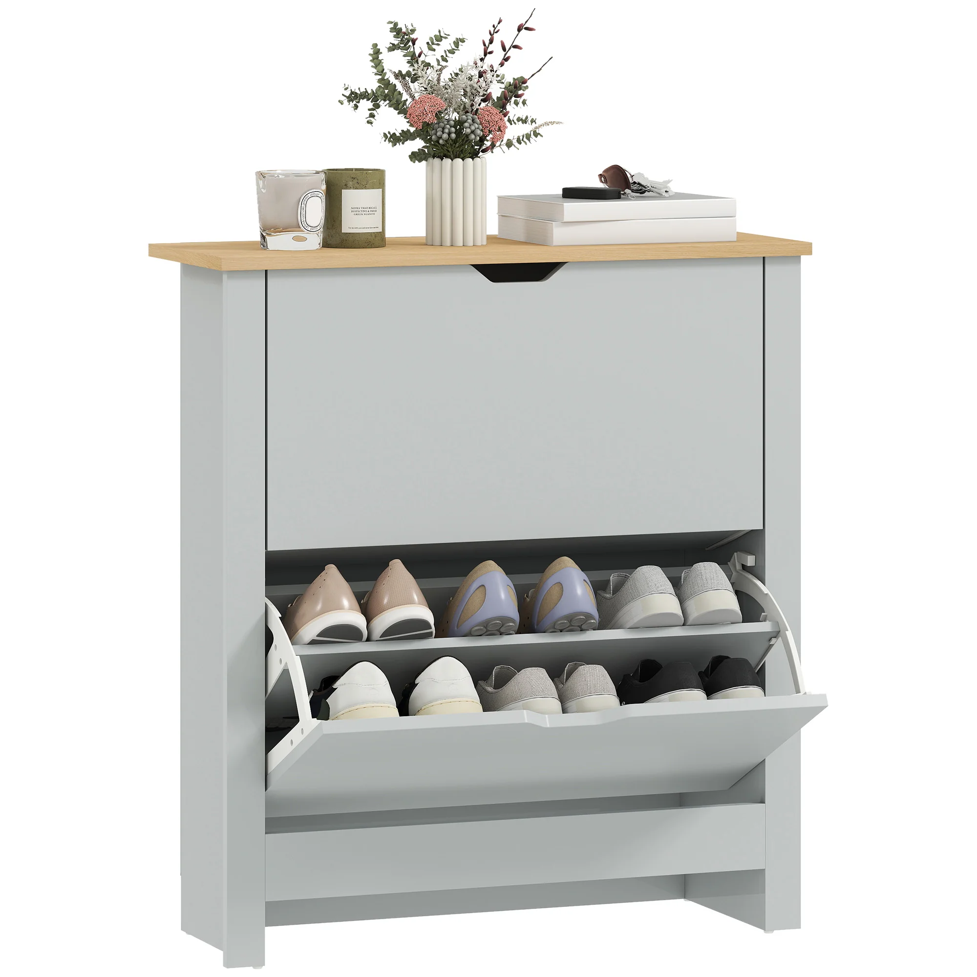 HOMCOM 12-Shoe Storage Cabinet 4 Shelves 2 Drawers Tabletop - Image 19