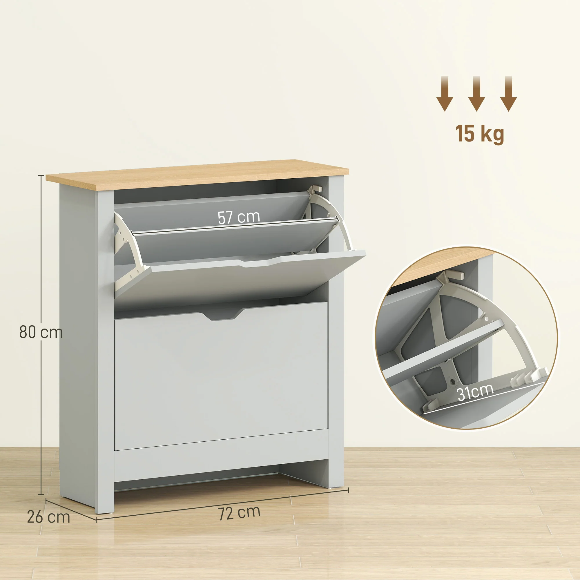 HOMCOM 12-Shoe Storage Cabinet 4 Shelves 2 Drawers Tabletop - Image 23