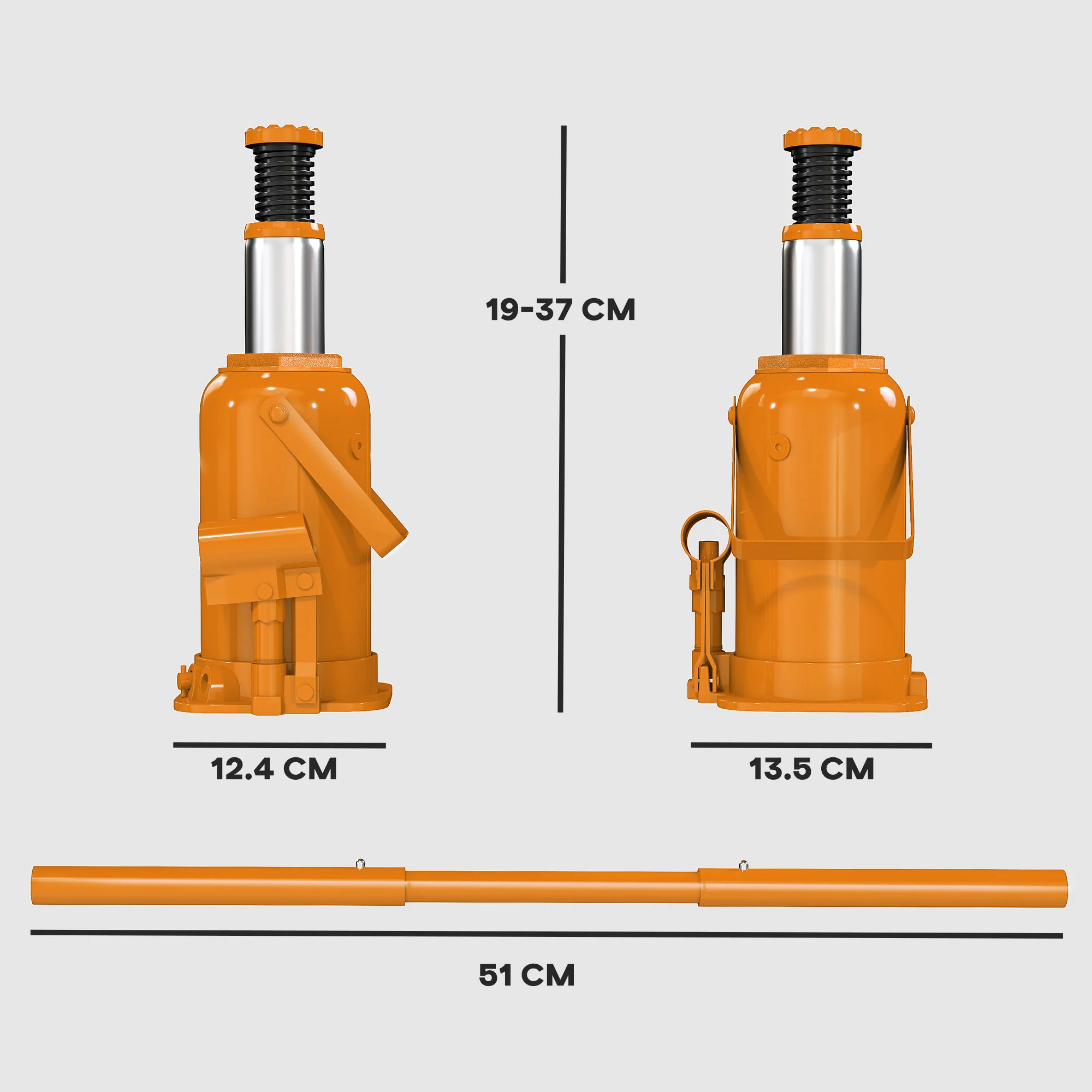 HOMCOM 12 Tonne Hydraulic Bottle Jack, 19-37 cm Car Jack Lift, Orange - Image 5