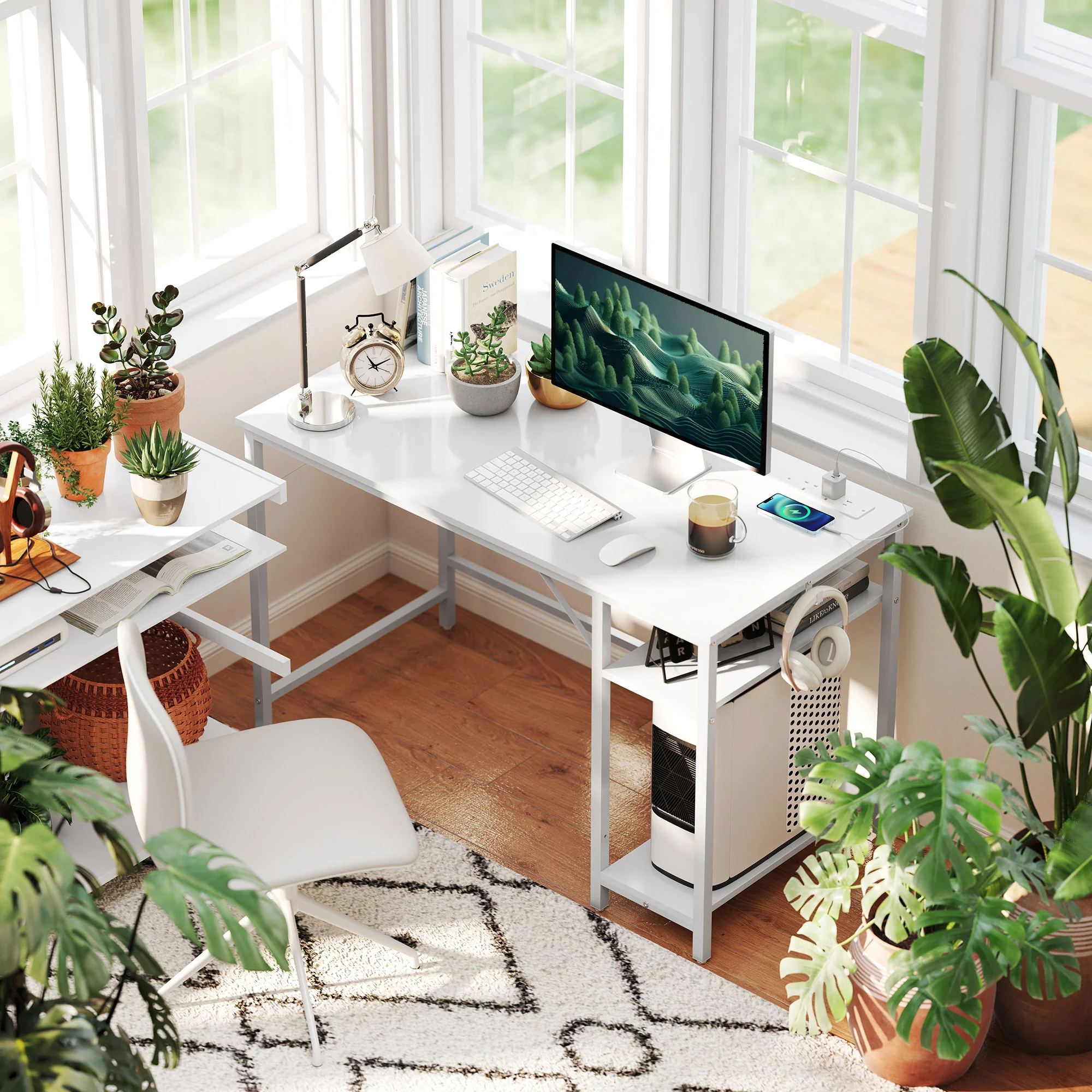 HOMCOM 120 x 60 cm Home Office Desk Reversible Study Table for Bedroom White - Image 2