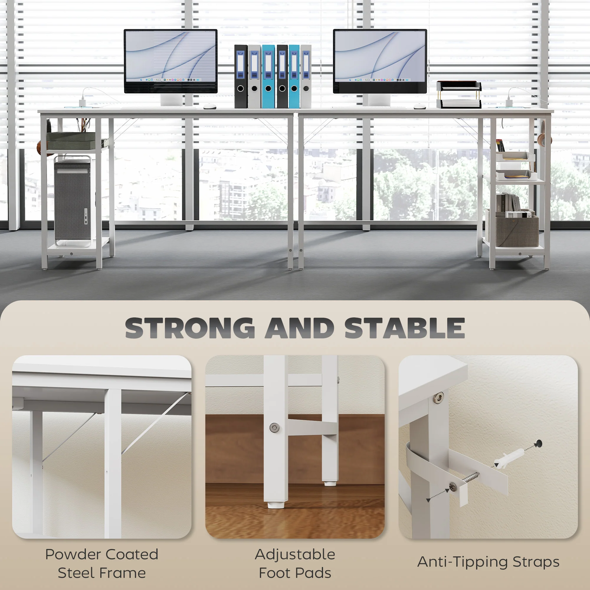 HOMCOM 120 x 60 cm Home Office Desk Reversible Study Table for Bedroom White - Image 7