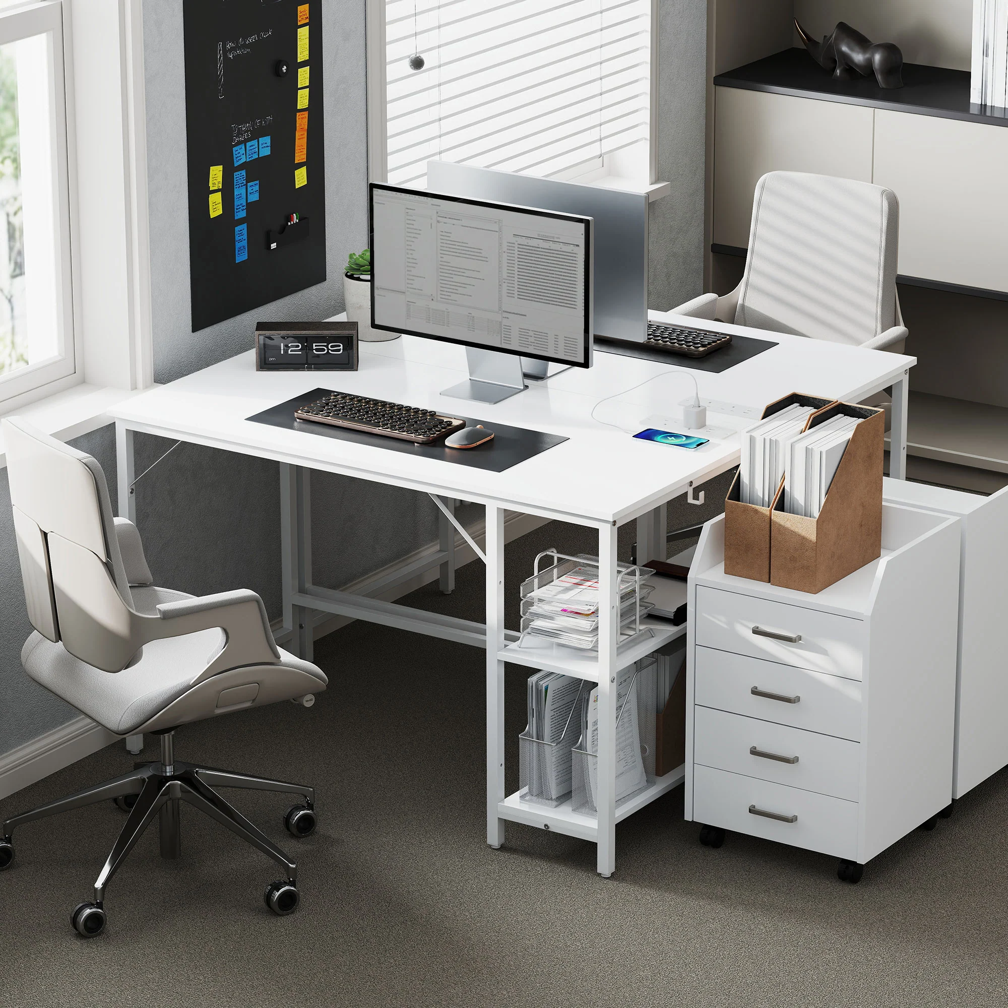 HOMCOM 120 x 60 cm Home Office Desk Reversible Study Table for Bedroom White - Image 8