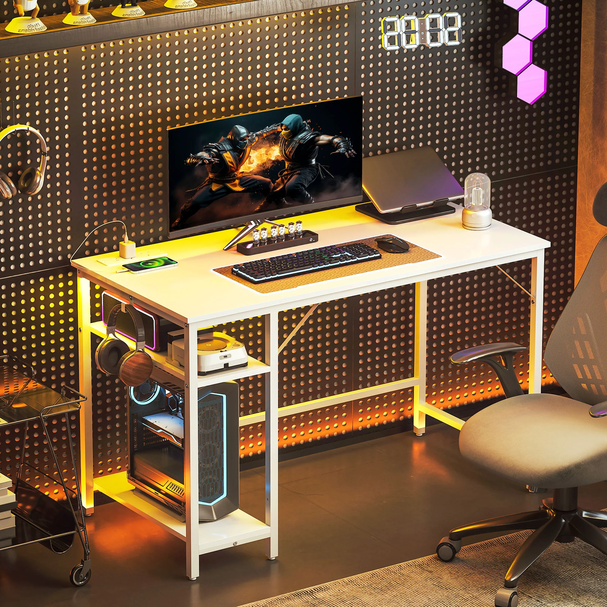 HOMCOM 120 x 60 cm Home Office Desk Reversible Study Table for Bedroom White - Image 9
