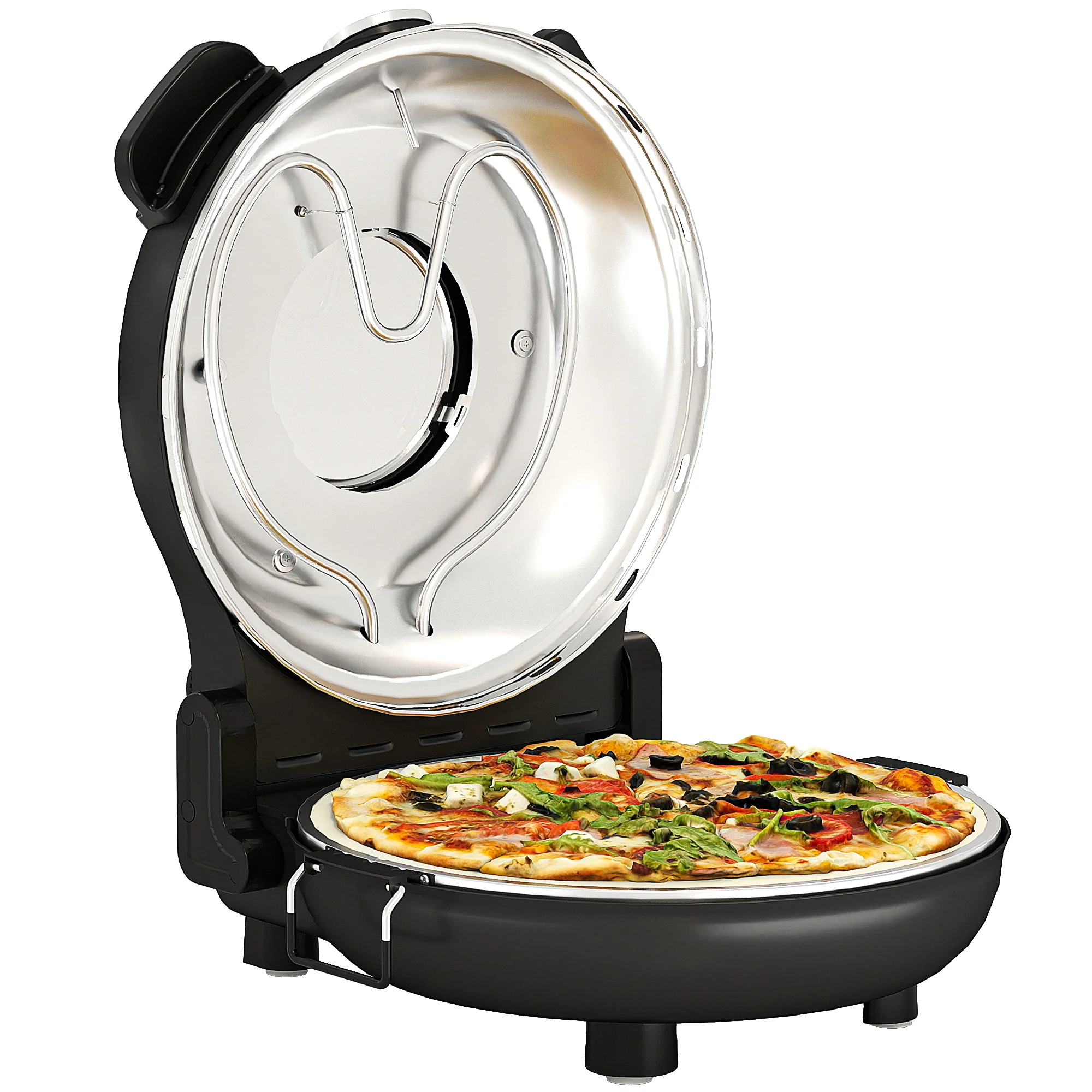 HOMCOM 1200W Pizza Oven, Pizza Maker, 5-Min Crisp, Dual Knob Control