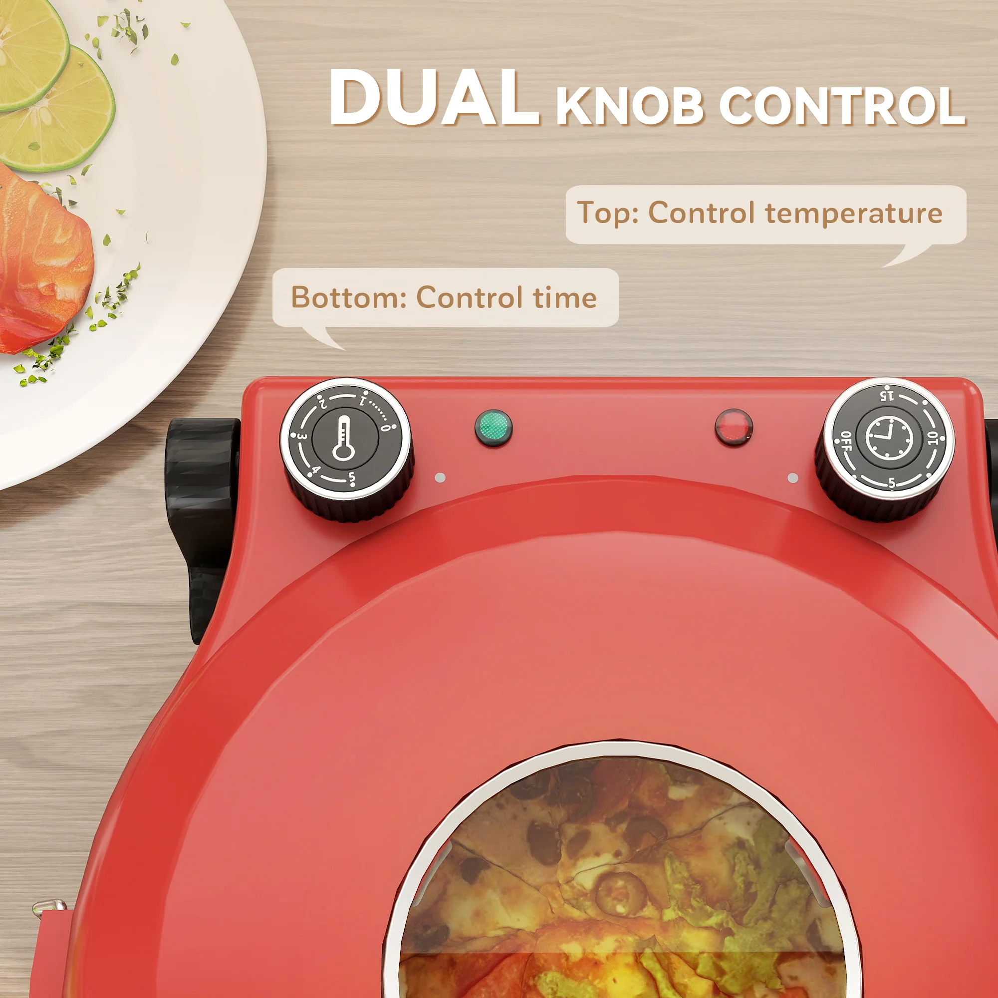 HOMCOM 1200W Pizza Oven, Pizza Maker, 5-Min Crisp, Dual Knob Control - Image 13