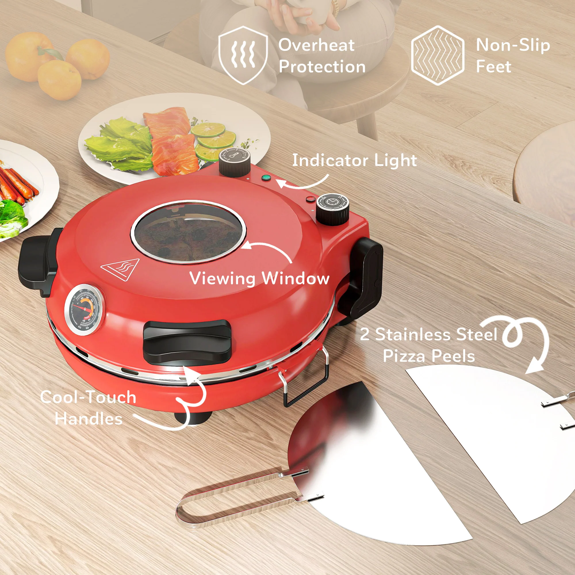 HOMCOM 1200W Pizza Oven, Pizza Maker, 5-Min Crisp, Dual Knob Control - Image 16