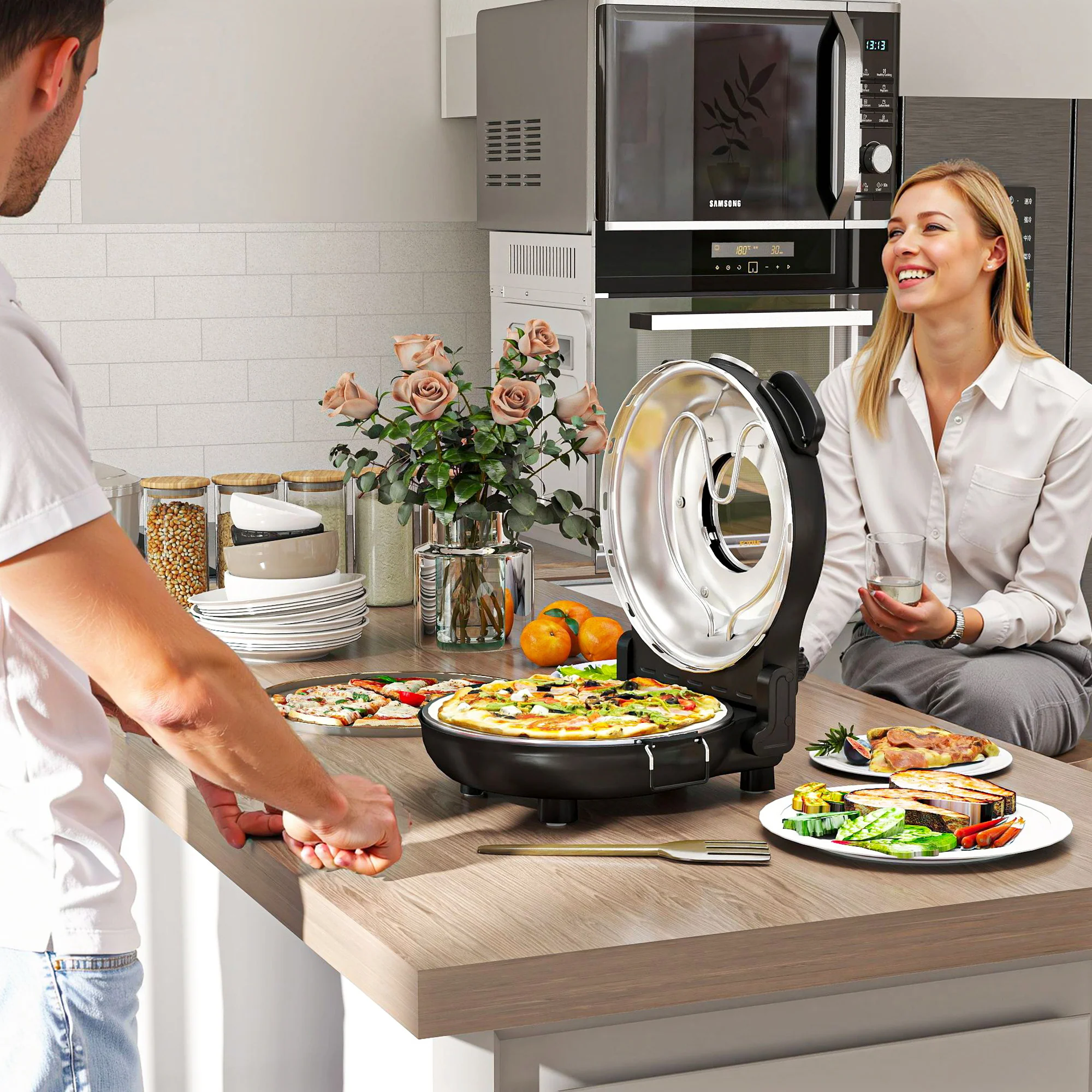 HOMCOM 1200W Pizza Oven, Pizza Maker, 5-Min Crisp, Dual Knob Control - Image 2