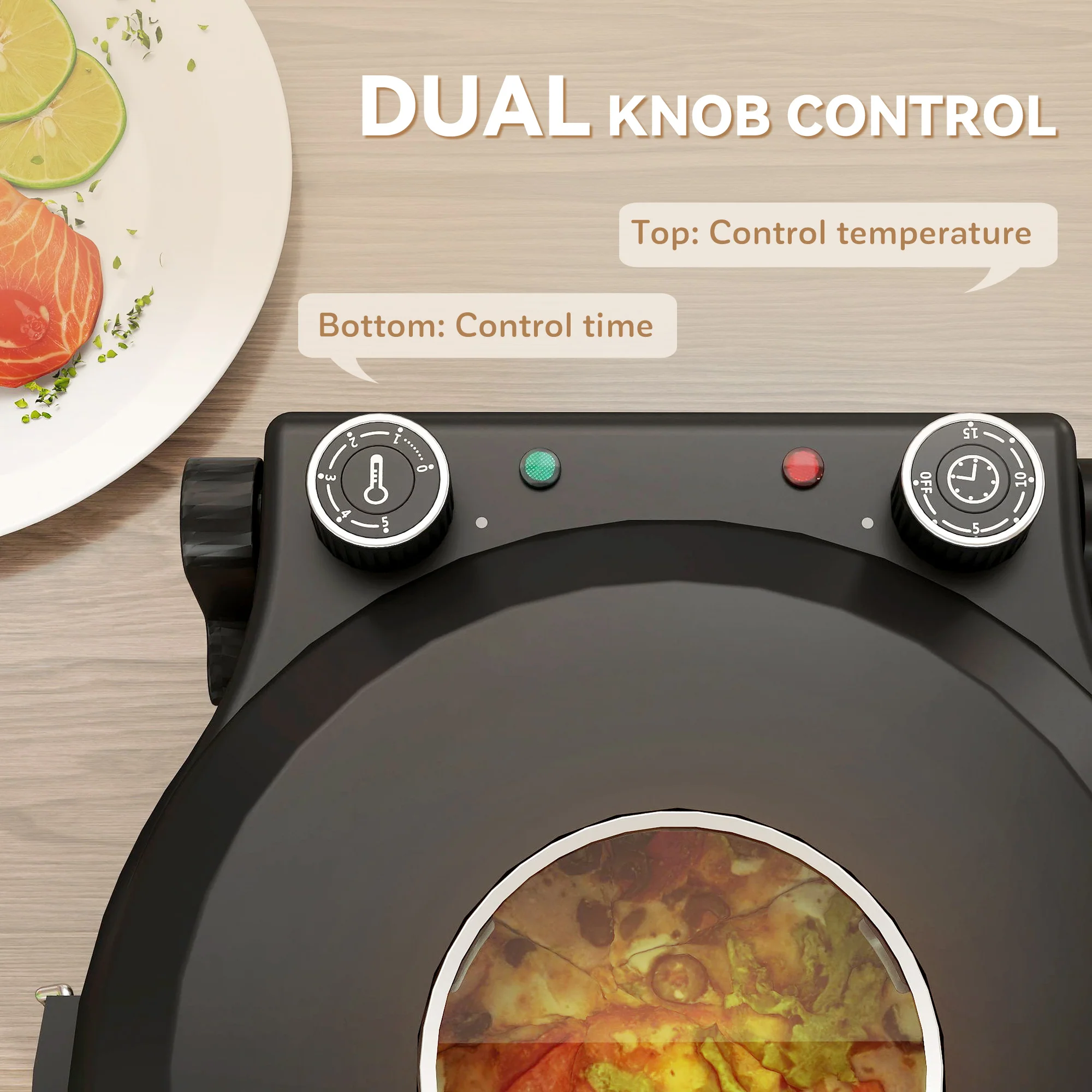 HOMCOM 1200W Pizza Oven, Pizza Maker, 5-Min Crisp, Dual Knob Control - Image 4
