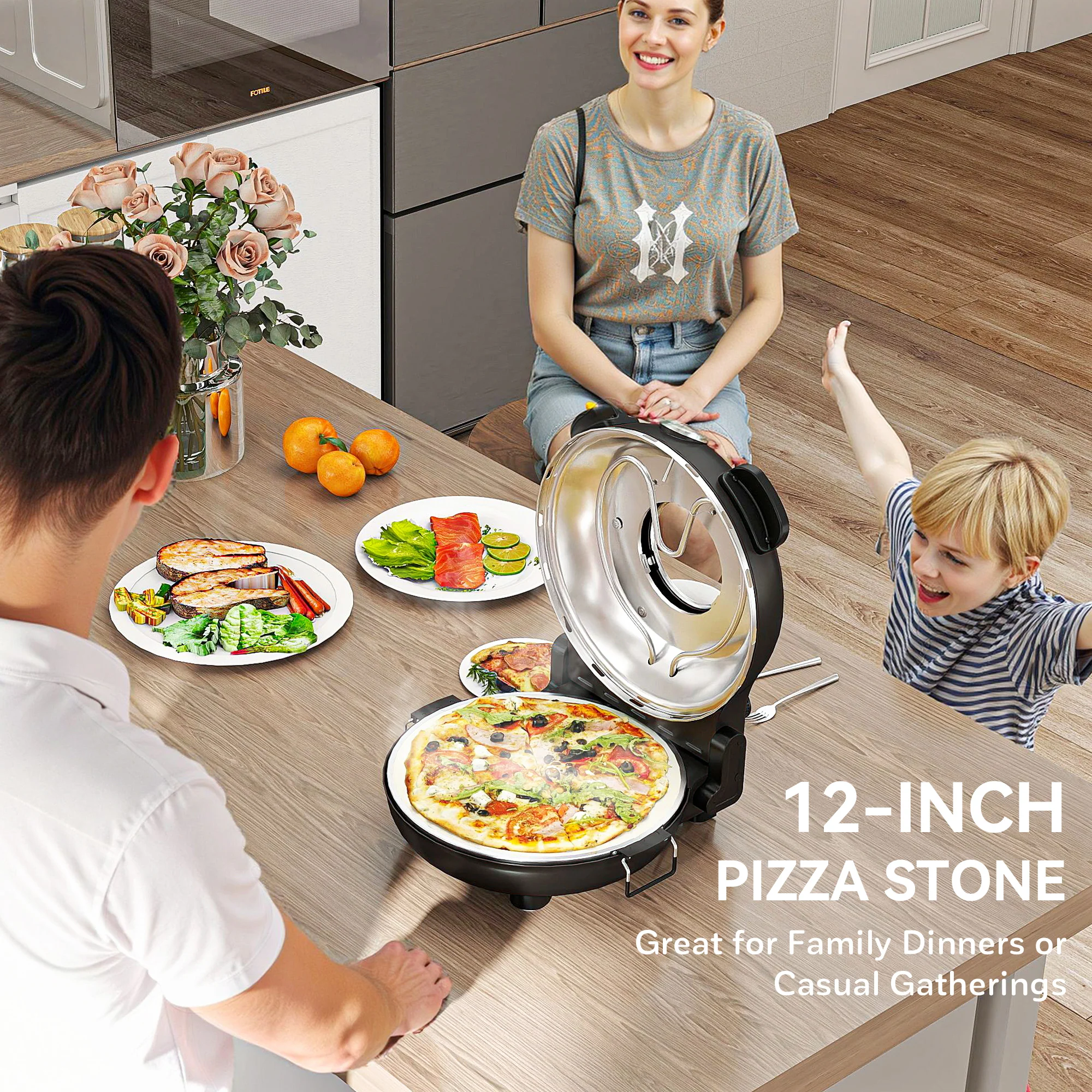 HOMCOM 1200W Pizza Oven, Pizza Maker, 5-Min Crisp, Dual Knob Control - Image 6