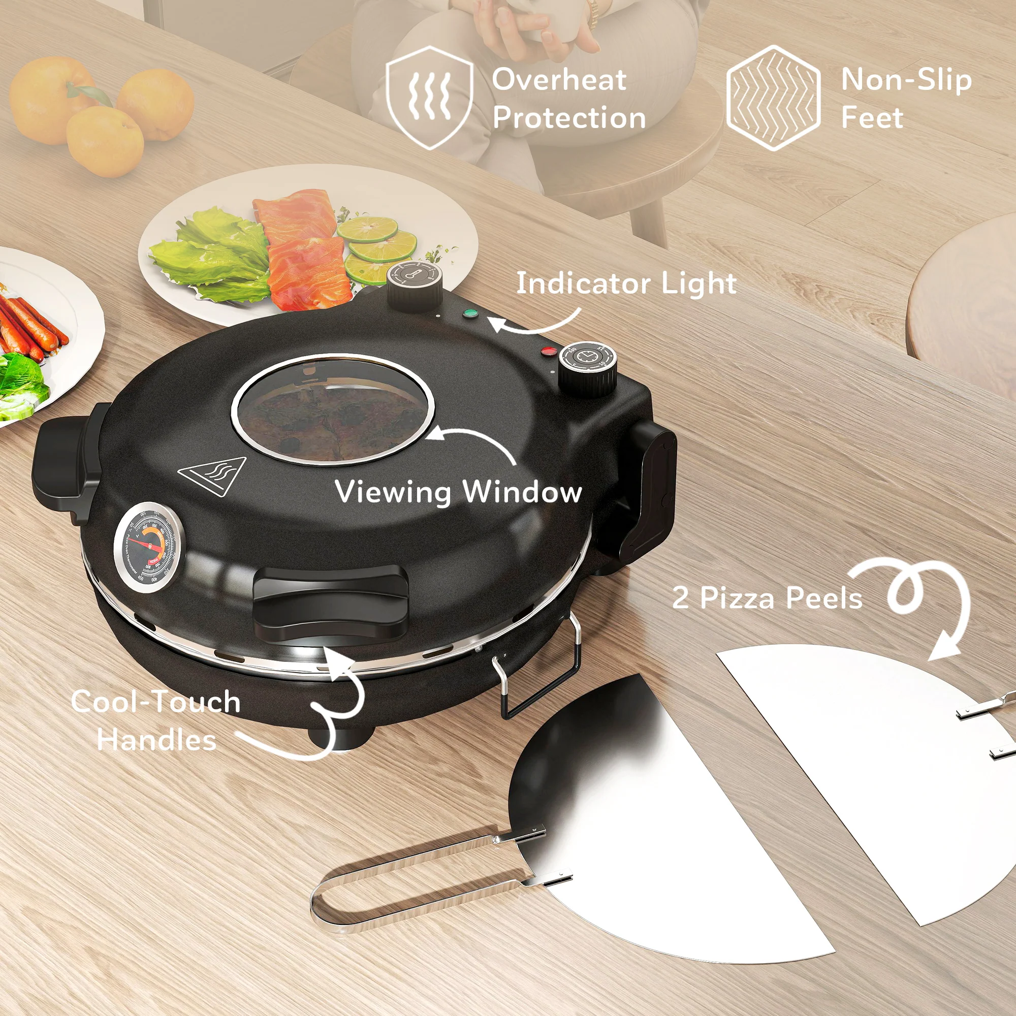 HOMCOM 1200W Pizza Oven, Pizza Maker, 5-Min Crisp, Dual Knob Control - Image 7