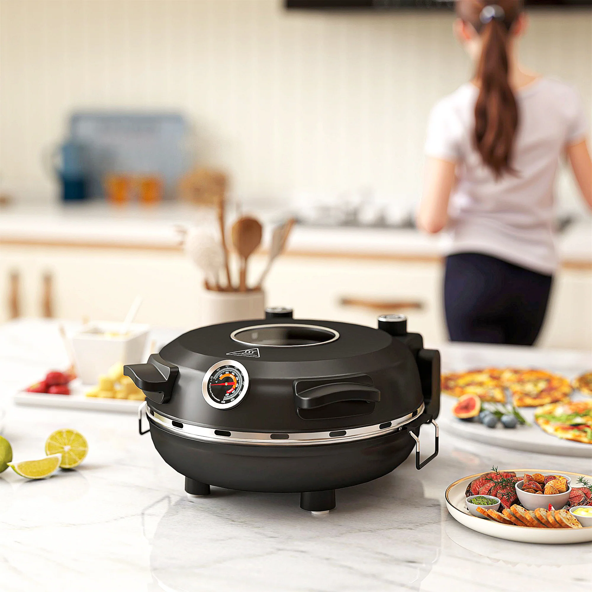 HOMCOM 1200W Pizza Oven, Pizza Maker, 5-Min Crisp, Dual Knob Control - Image 8