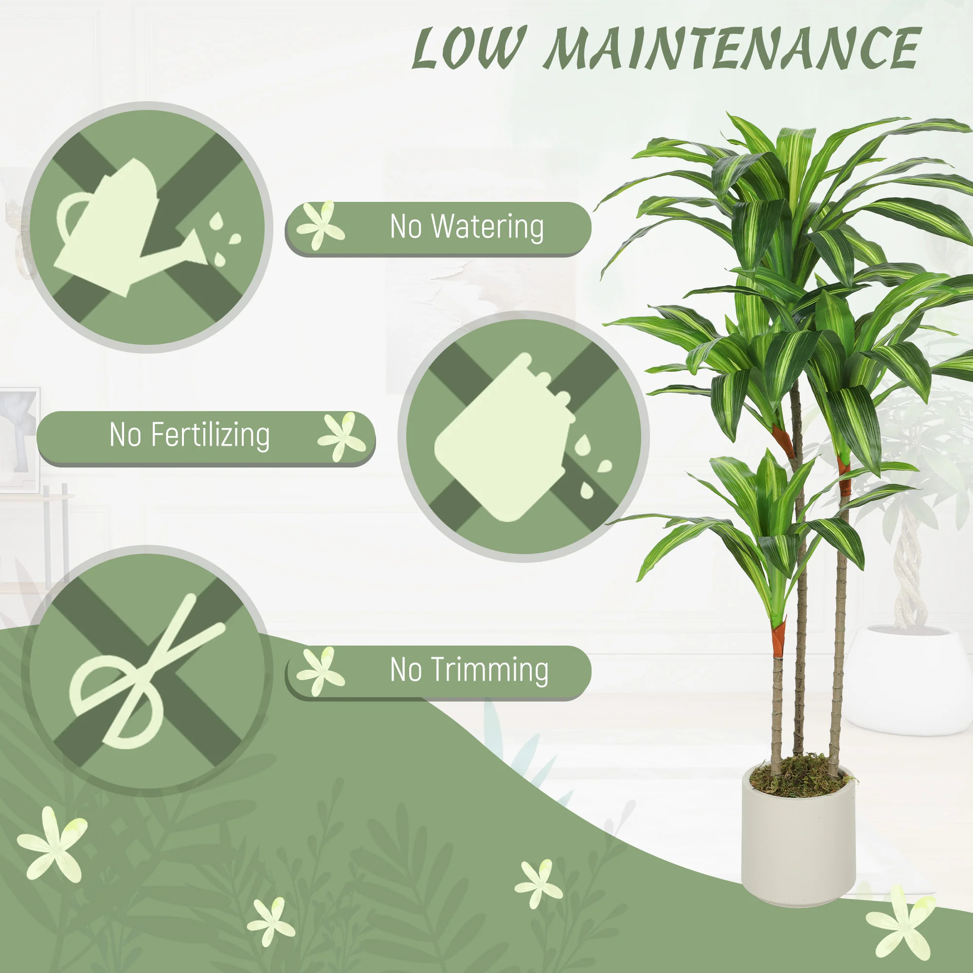 HOMCOM 120cm Artificial Dracaena Tree With Bendable Trunks For Home Decor - Image 4